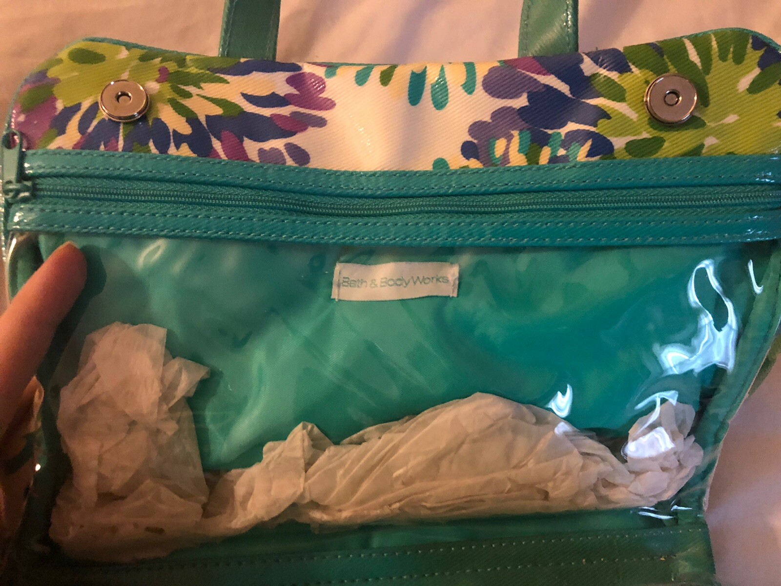 90s Vtg Bath & Body Works Vinyl Travel Bag Handles Green Purple Floral NWT Rare