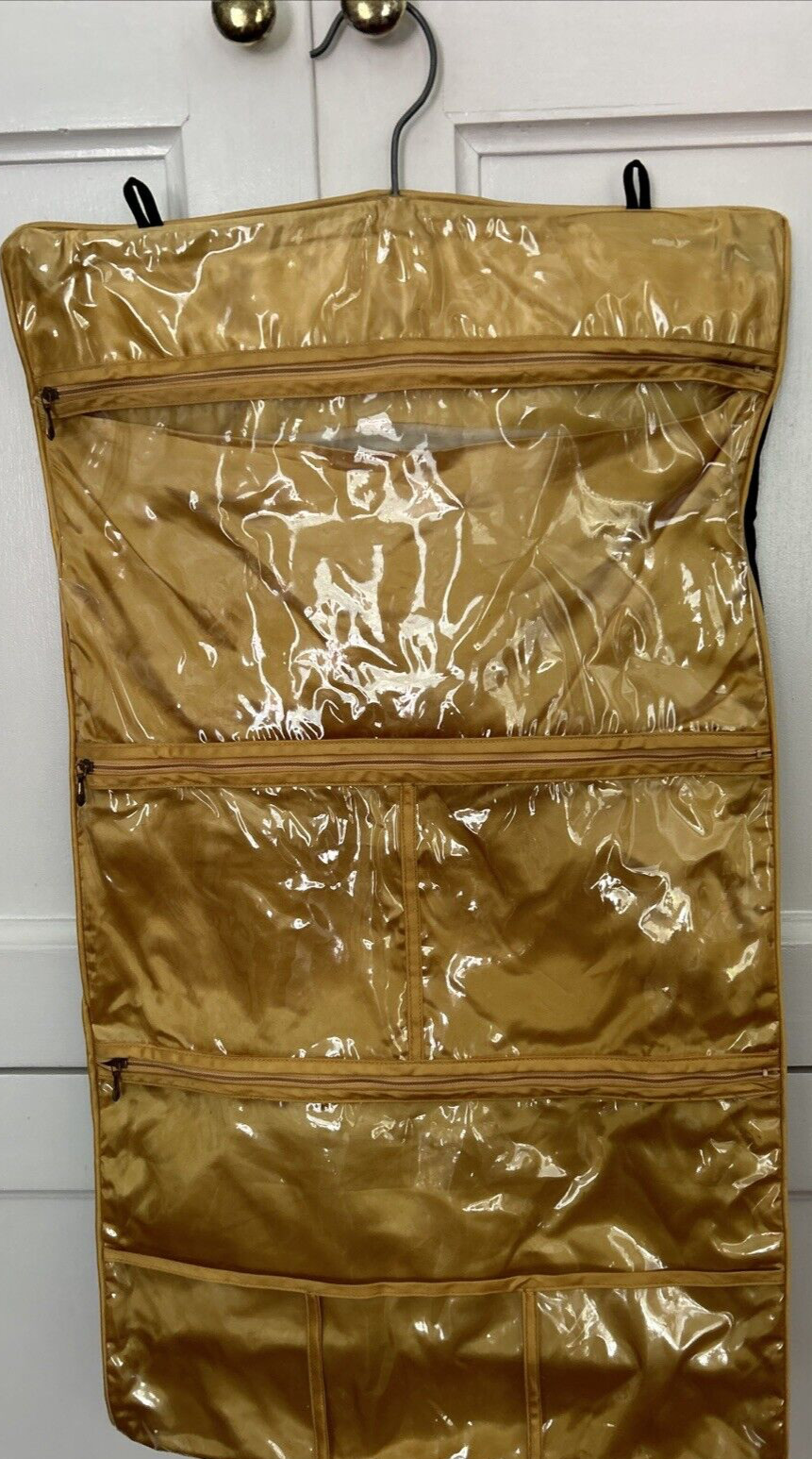 Vtg 40s Fabric Lingerie Bag Hanging Tri Fold Travel Home Closet Organizer 27×16