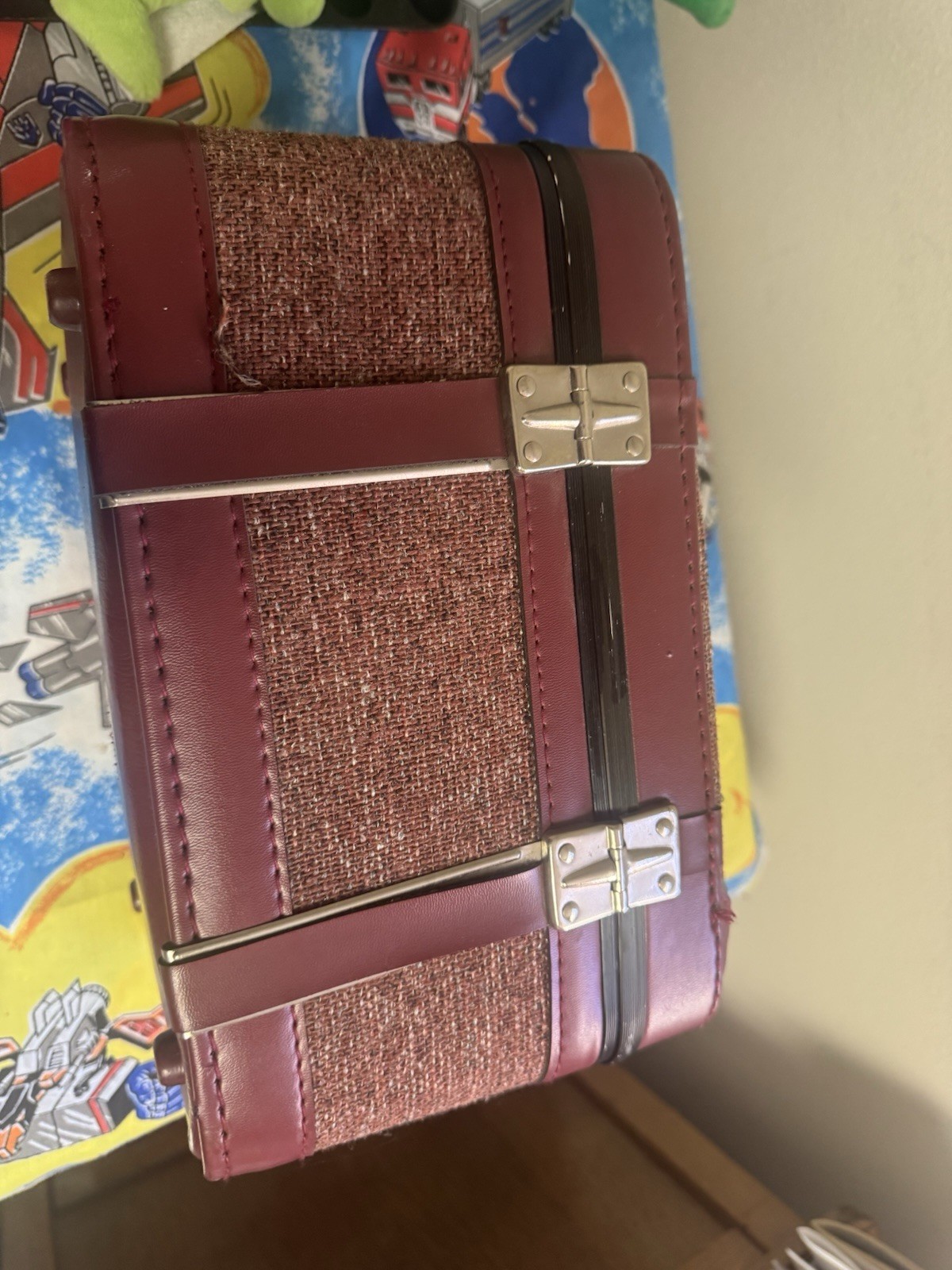 Vintage Train Case Burgundy Tweed with Tray & Mirror 12.5 X 8 X 7.5 Unbranded