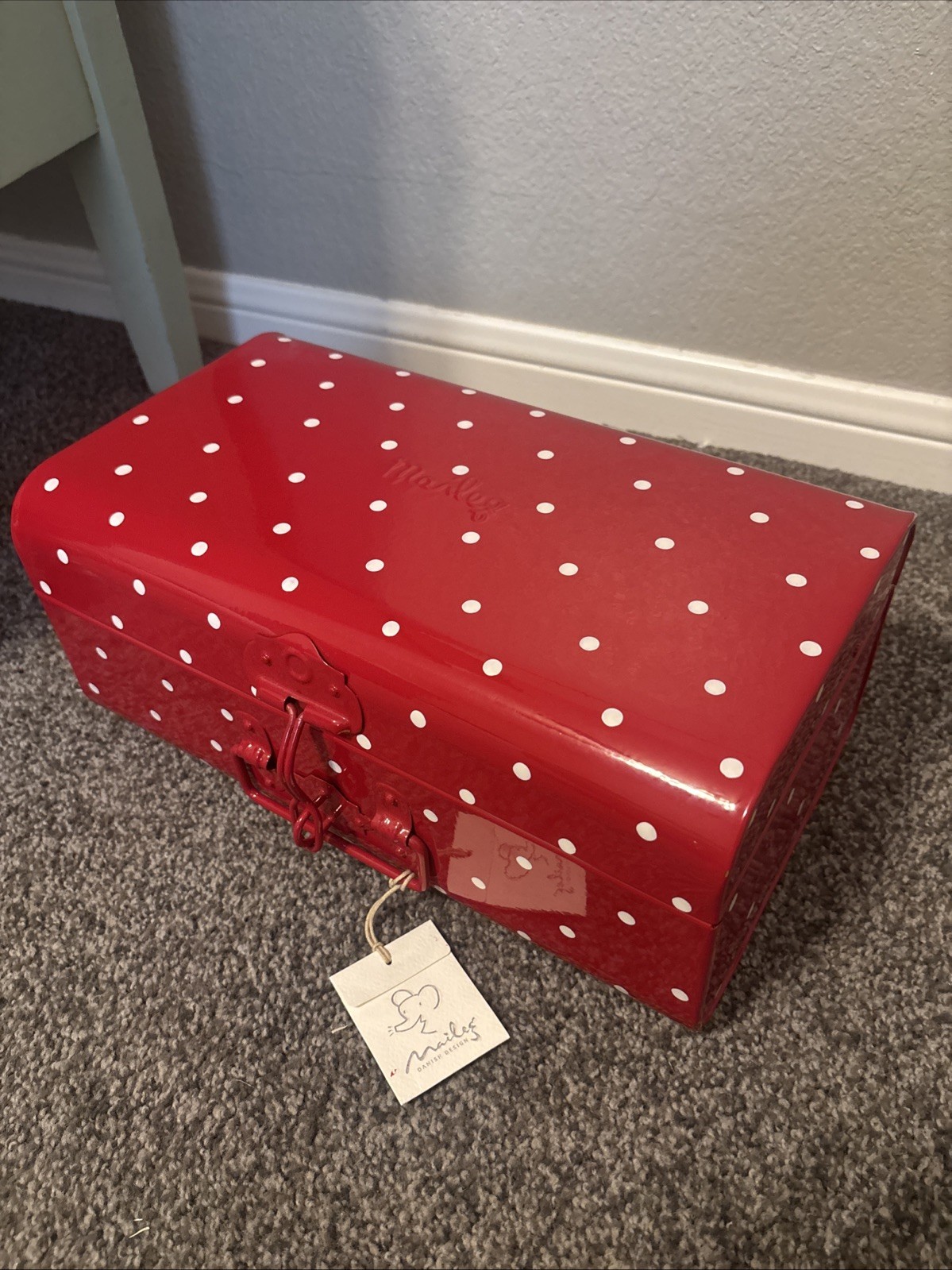 Maileg Storage Suitcase, Small, Red With Dots! New