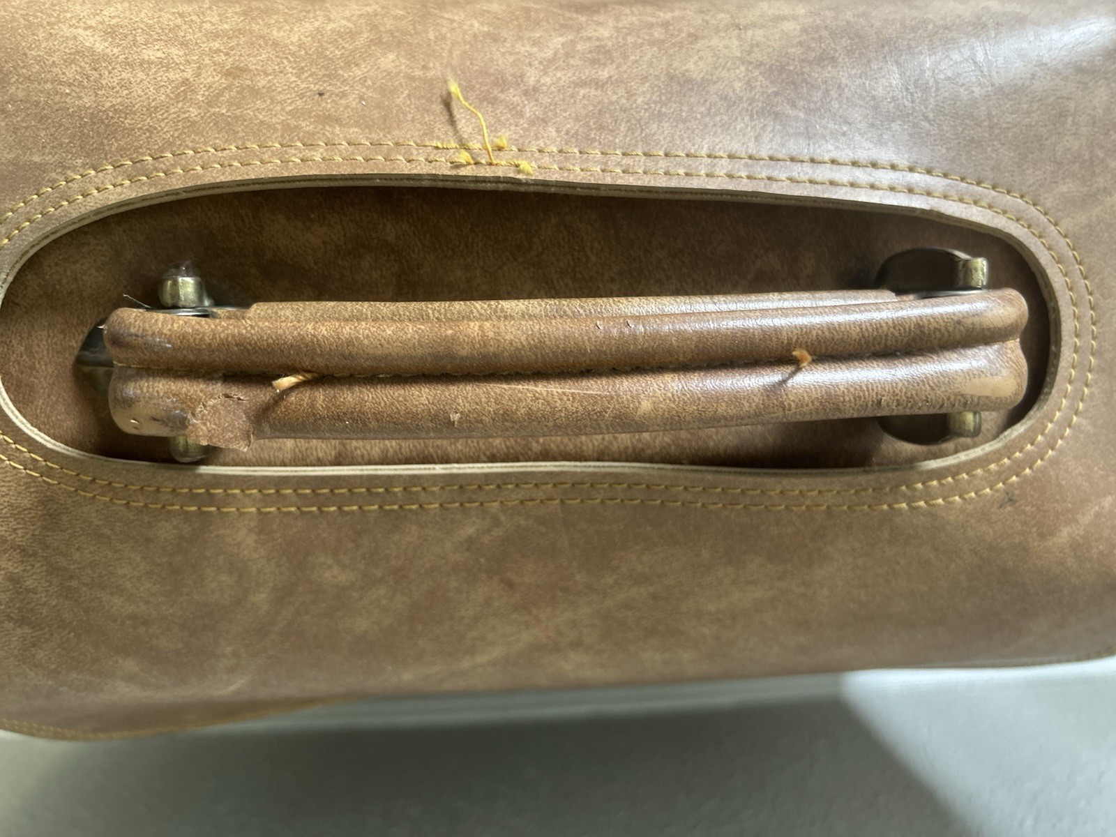 Vintage Luggage 1970s Soft Shell Suitcase W/Tan Vinyl Exterior And Fabric Stripe