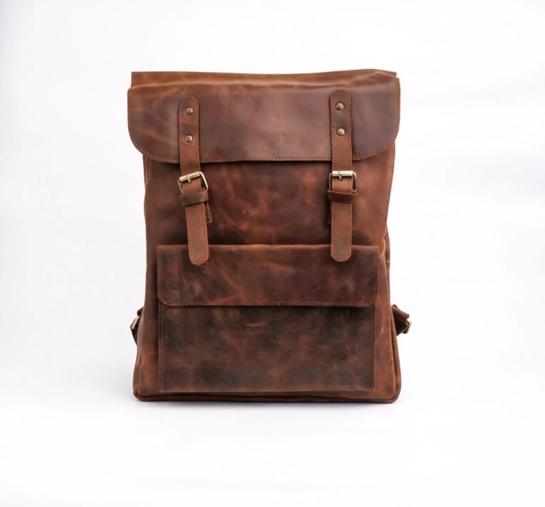 Vintage Leather Backpack, Genuine Cow Leather Travel Rucksack For Men Women Gift