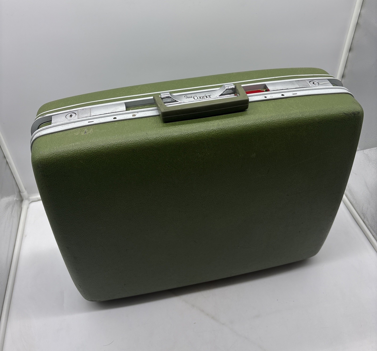 Vintage Sears Courier Hard Case Luggage Suitcase – Olive Green
