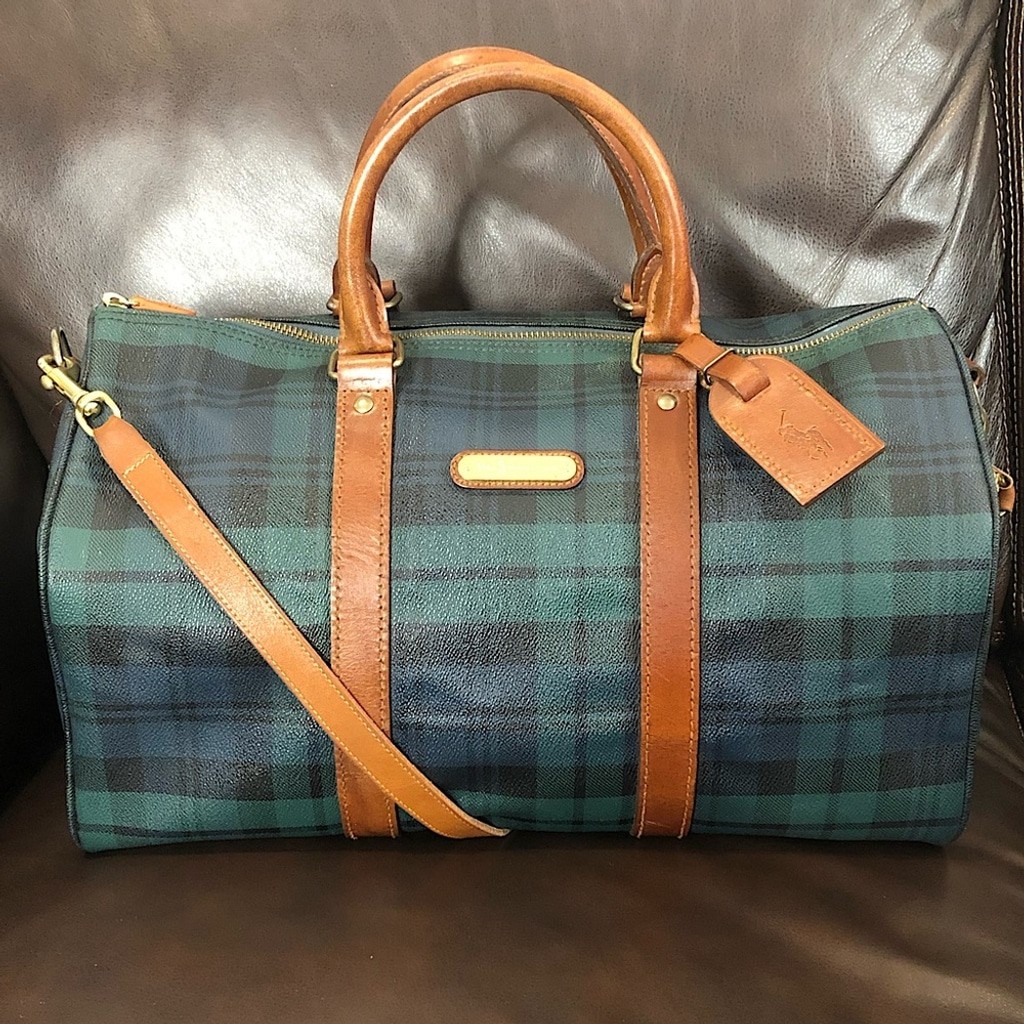 RALPH LAUREN Black Watch Plaid Boston Weekend Travel Duffle Doctors Bag 40cm