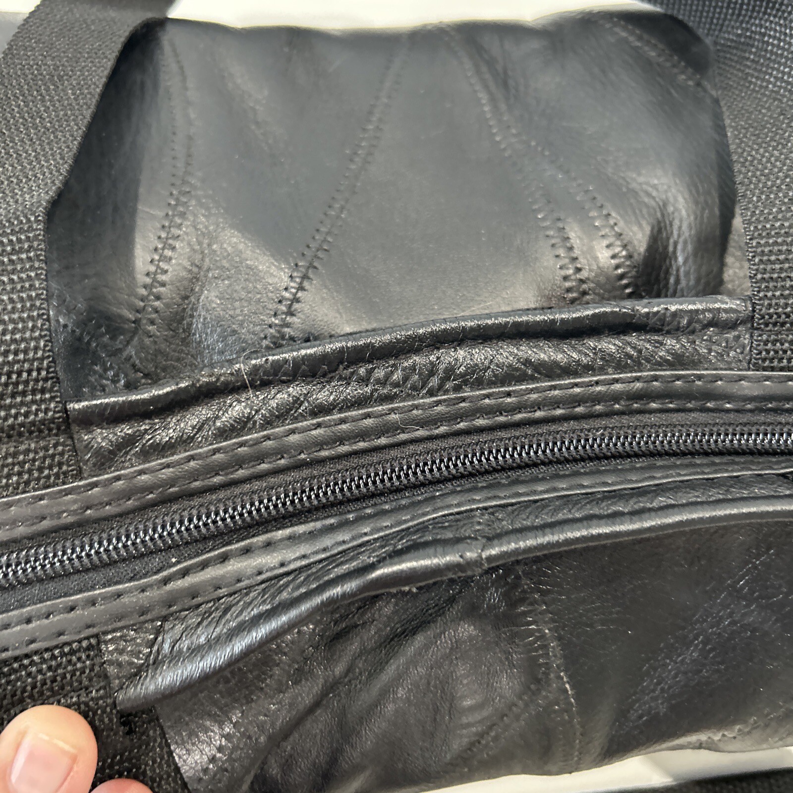 Vintage Black Patchwork Leather Wheeled Fold Down Tote Bag Carry On Luggage