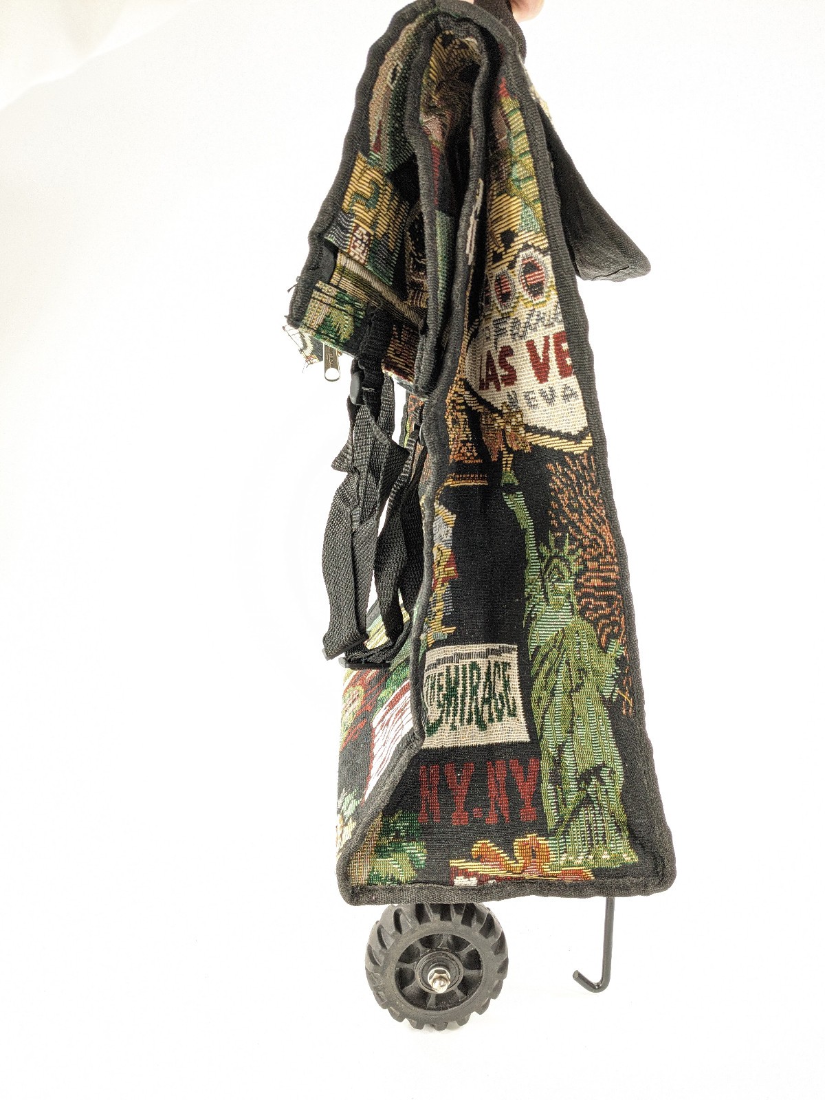 Vtg Folding Rolling Bag Bovano Las Vegas Canvas Tapestry Travel