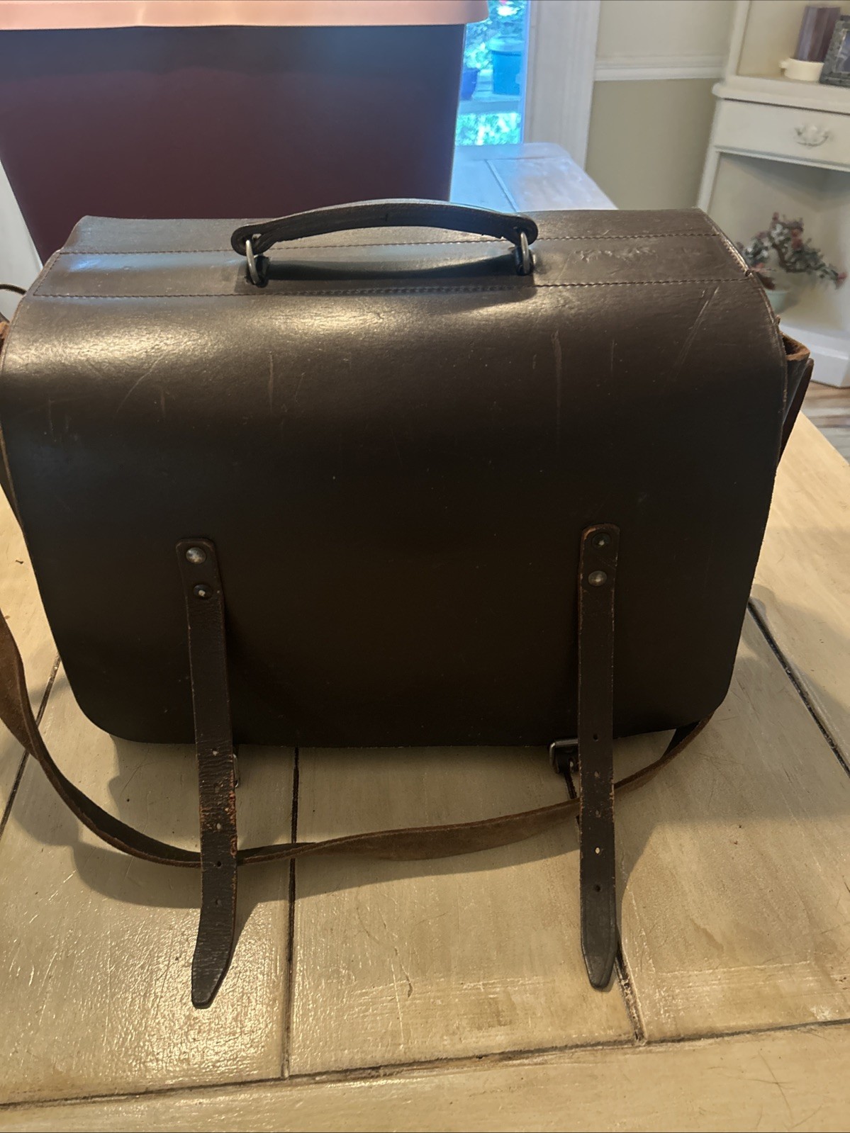 Beautiful Heavy Thick Leather RARE Riveted Train Case Bag SNCF Railways