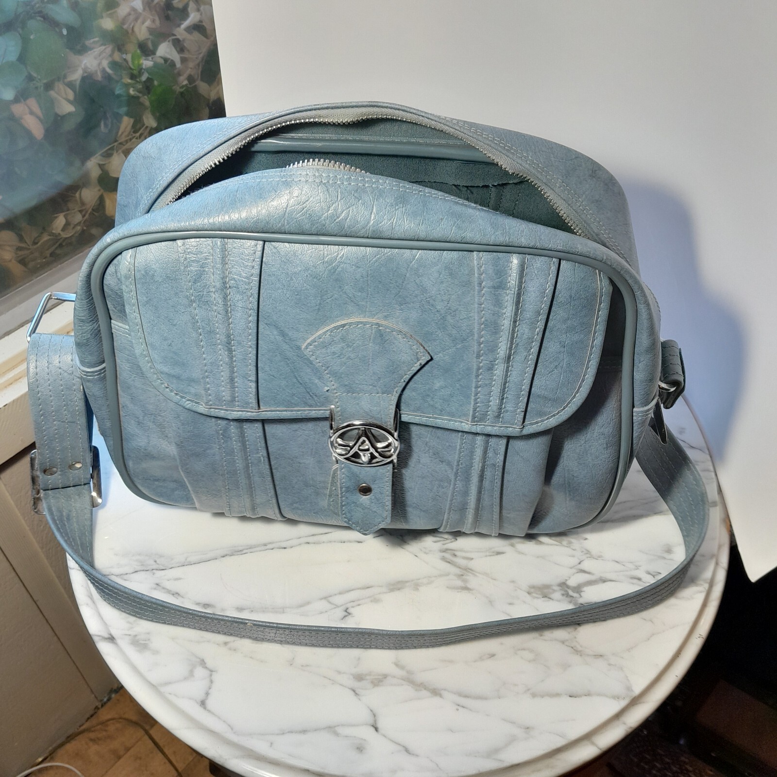 Vintage American Tourister Carry-on Overnight Bag Light Blue Vinyl Classic Lug