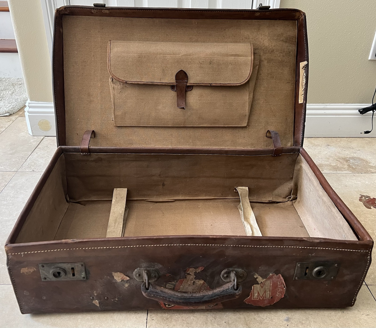 Moritz Madler Leather Travel Case, Germany 1930’s White Star Cunard Tags