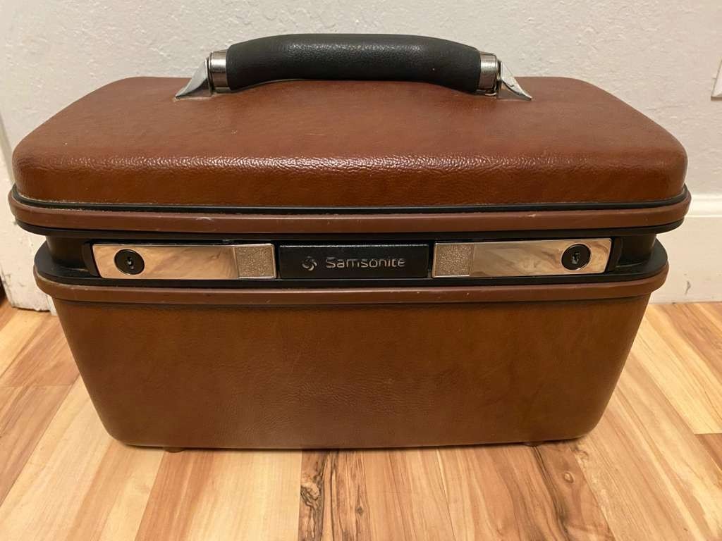 Vintage Samsonite Silhouette Profile Brown Tan Train Case Luggage with mirror
