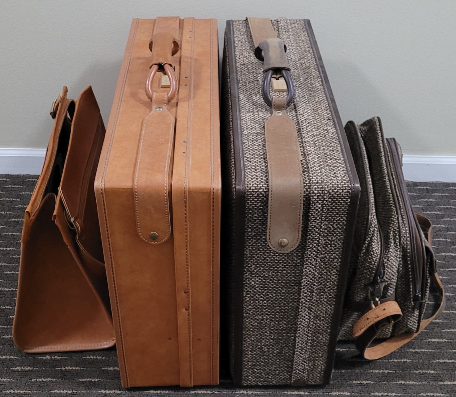 Vintage Hartmann Belting Luggage, Tweed and Leather 4-Piece Set, 1960s
