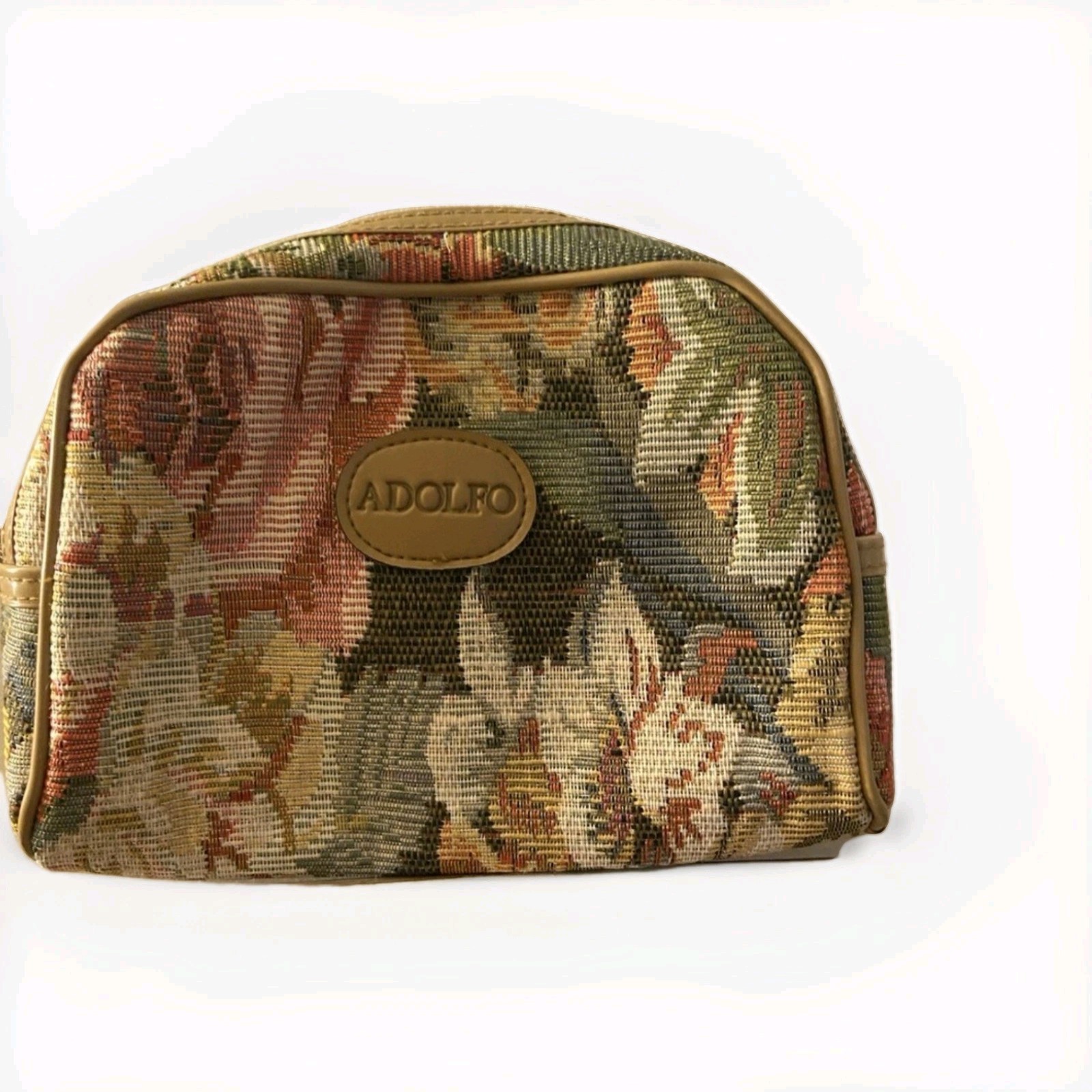 Adolfo VTG Floral Tapestry Travel Bag Duffel Tote Carry On With Makeup Small Bag