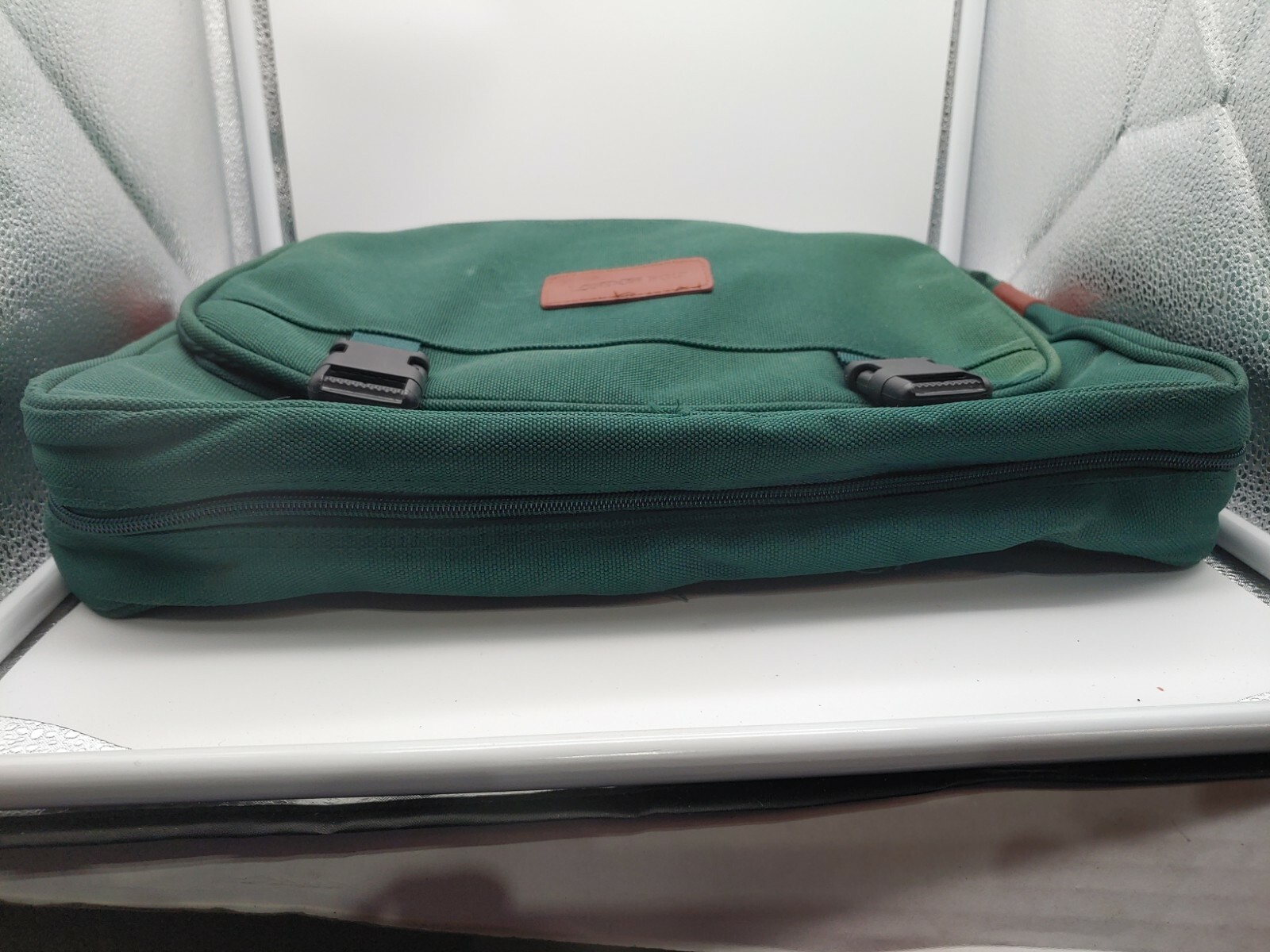 Genuine London Fog Green Brown Computer Travel Luggage Bag w/ Strap 12 x 17 Zip