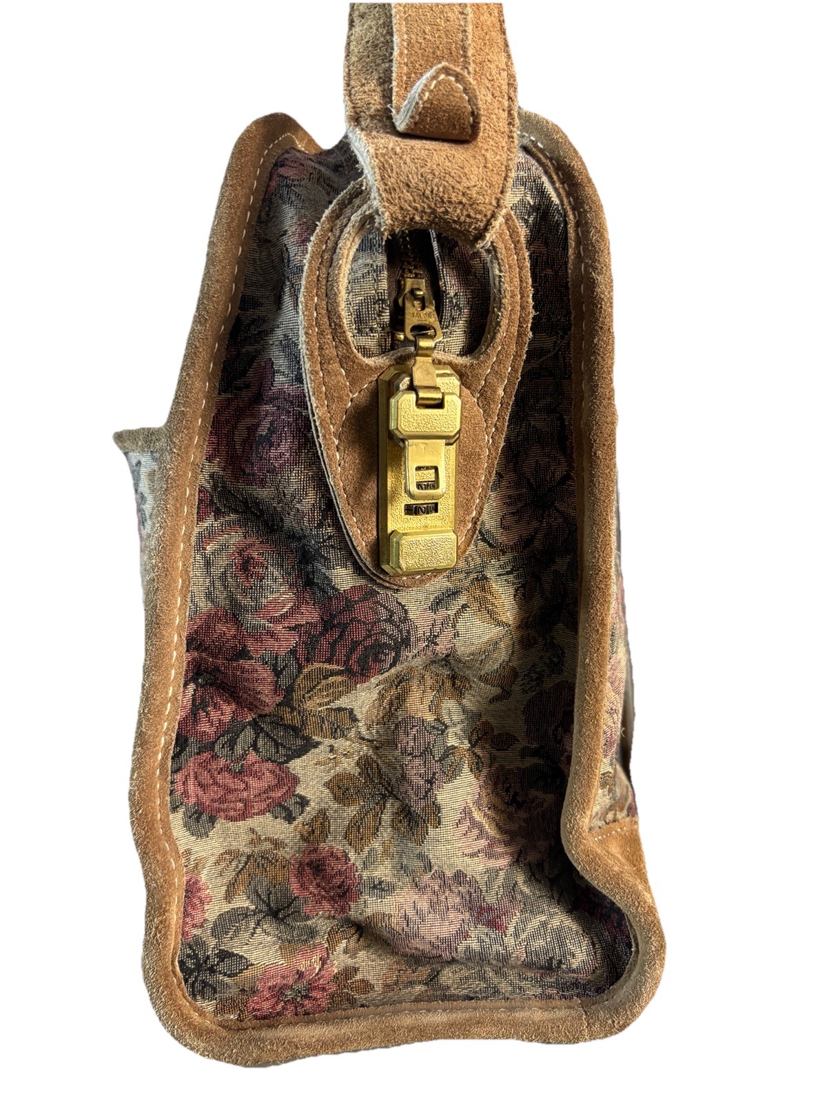 Vintage French Luggage Company Floral Travel Overnight Bag Tapestry Suede