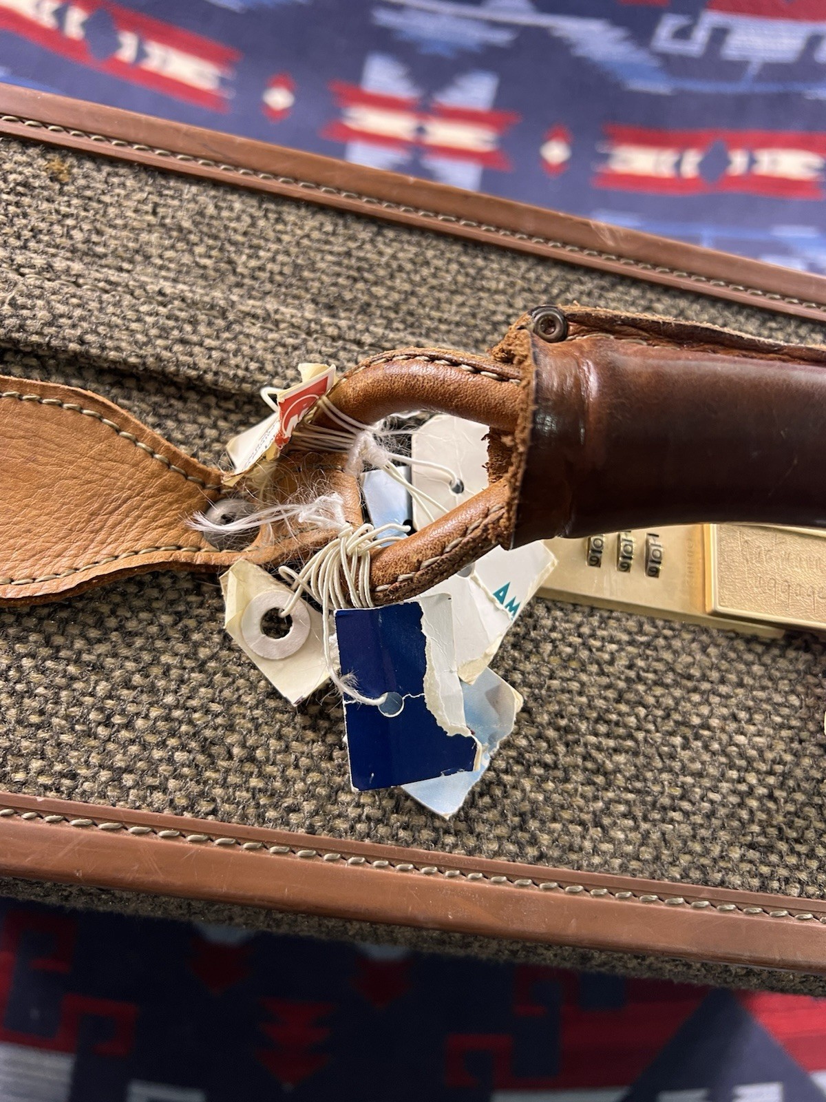 Vtg Hartmann Luggage Tweed Leather Suitcase Belting Strap Combination Brown USA