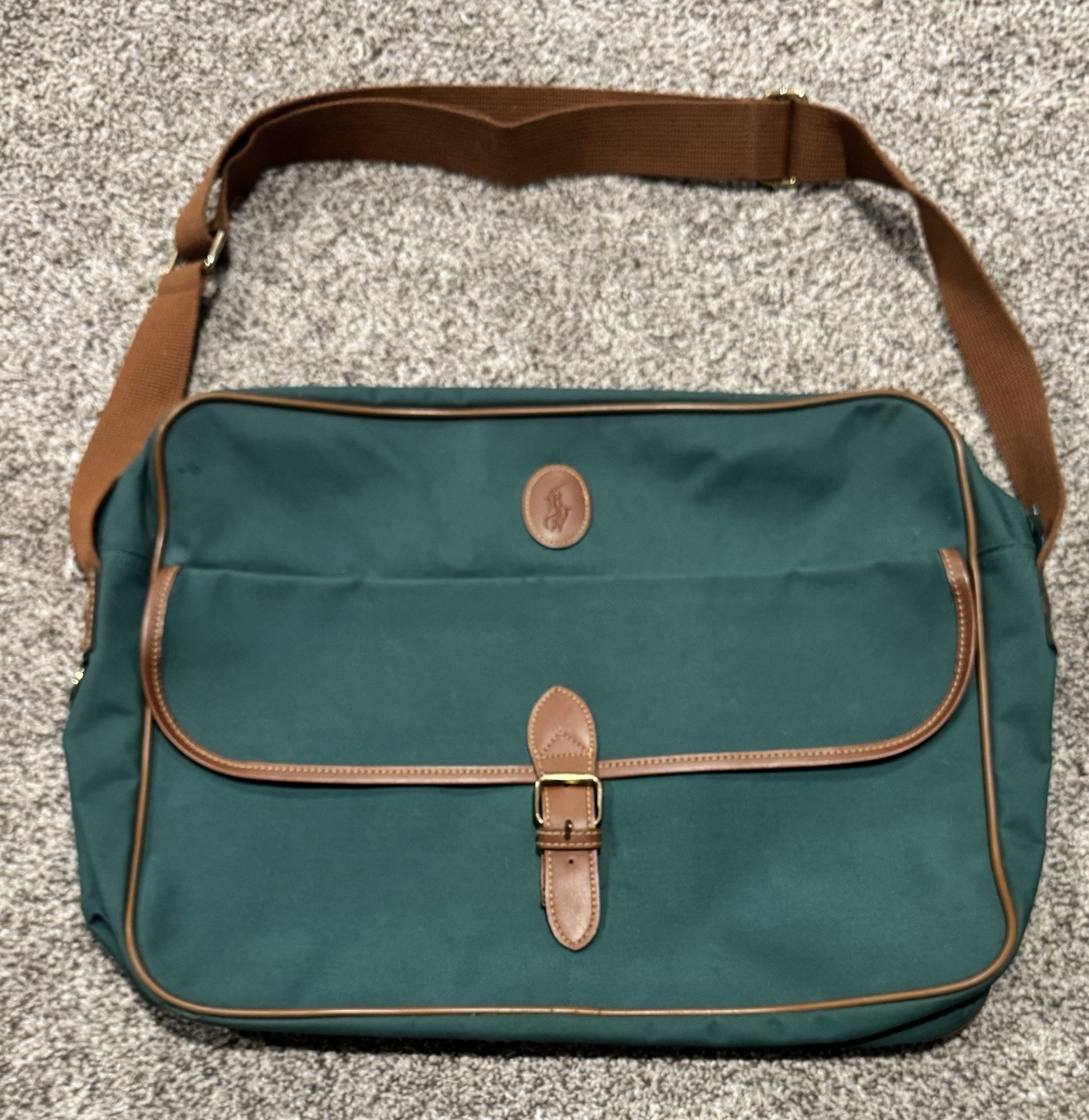 Ralph Lauren Polo Green Canvas Crossbody Zip Messenger Style Bag Vintage 1980s.