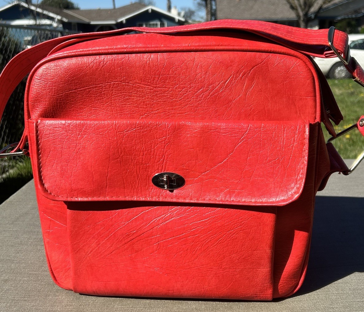 Vintage 70s Samsonite Silhouette Red Travel Bag Retro MCM Flight Messenger READ
