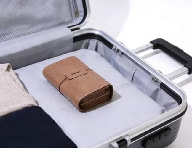 Vintage Leather Electronic Organizer Travel Case, Cord brown with cord clip