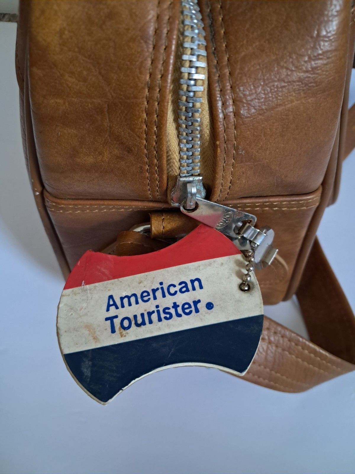 Vintage American Tourister Brown Faux Leather Carry On Tote Travel Bag