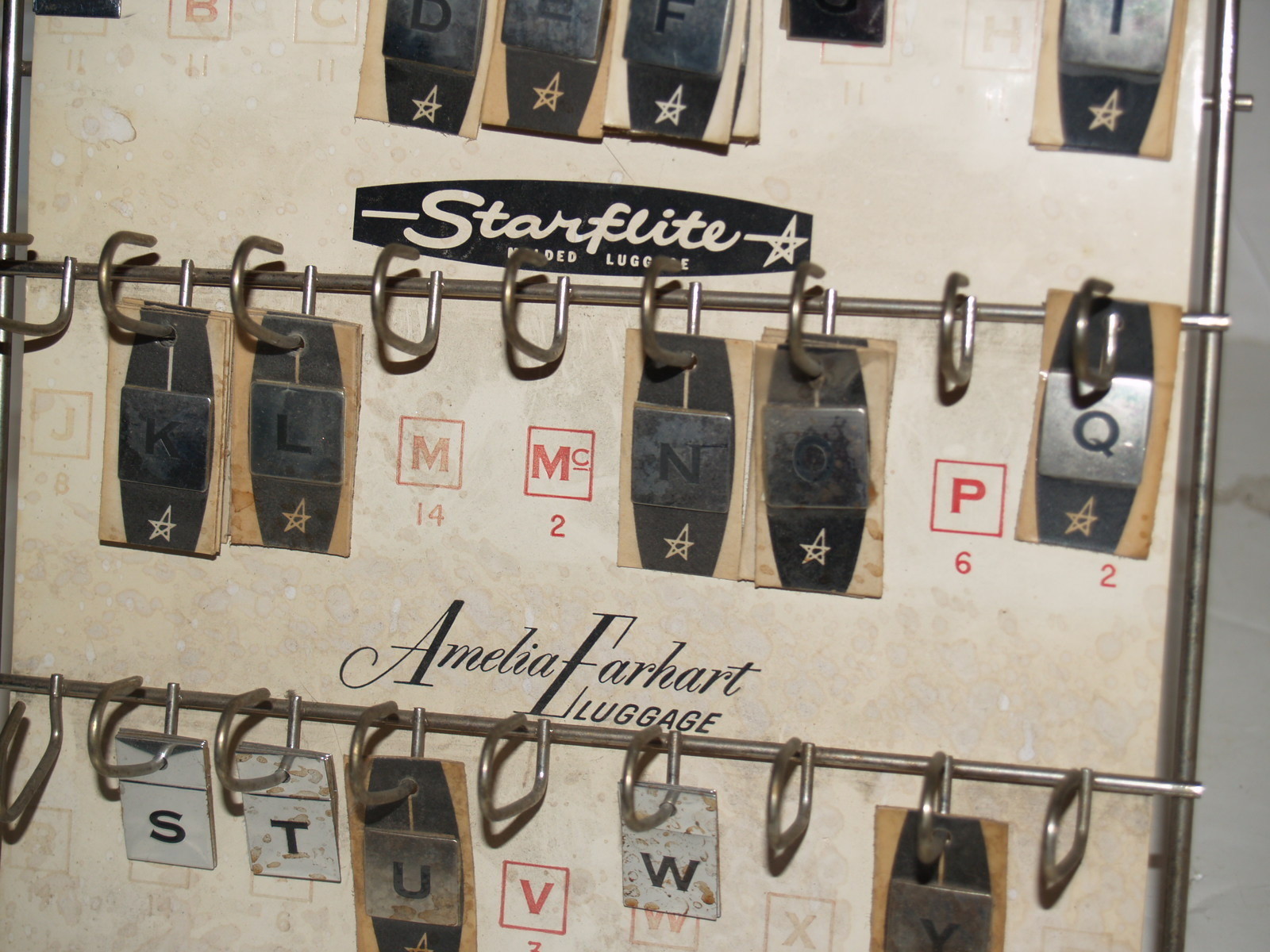 Rare Amelia Earhart Starflite Luggage Peel Self Stick Silver Initials w Display