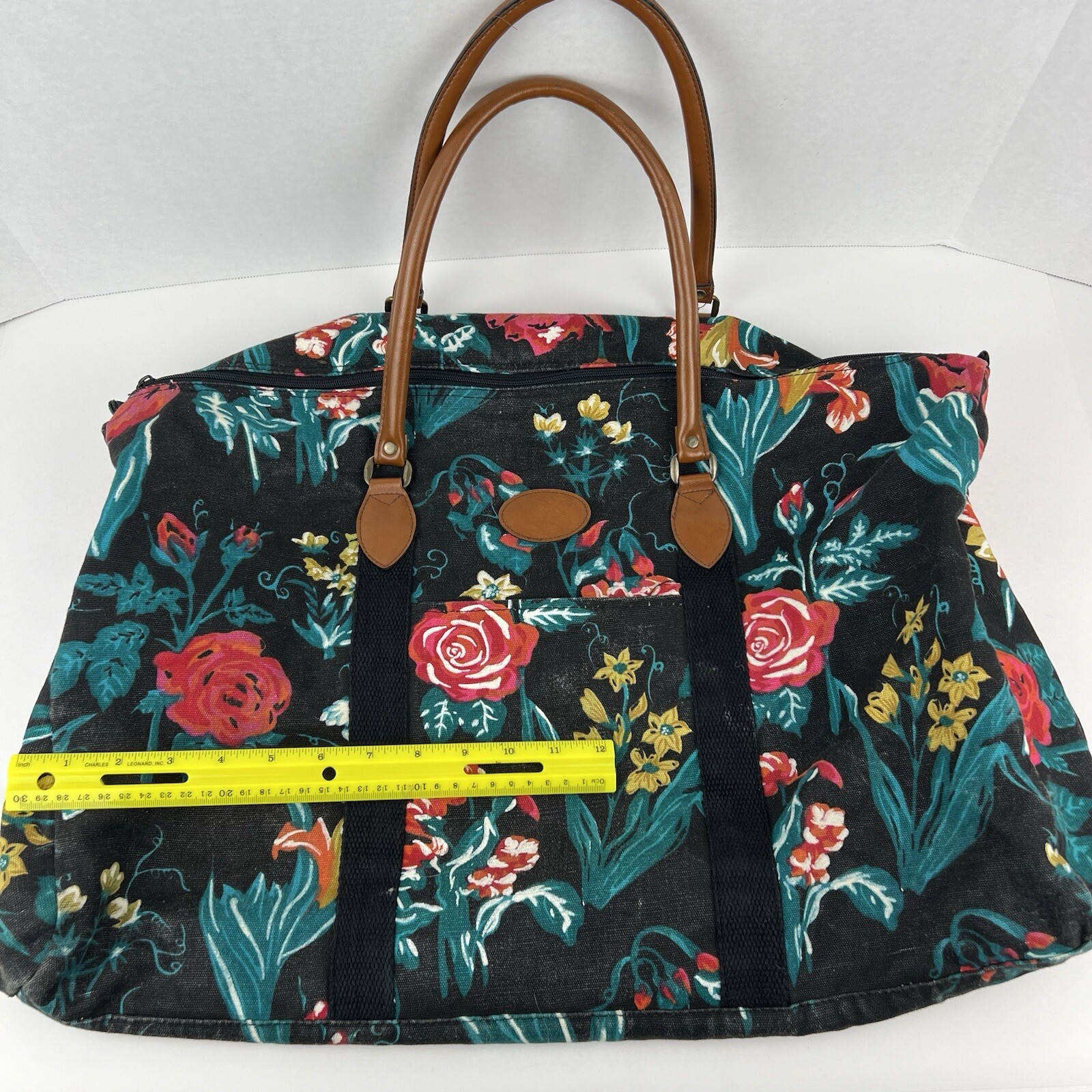 Vintage Gitano Floral Tapestry Weekender Duffle Bag With Leather Straps 90’s