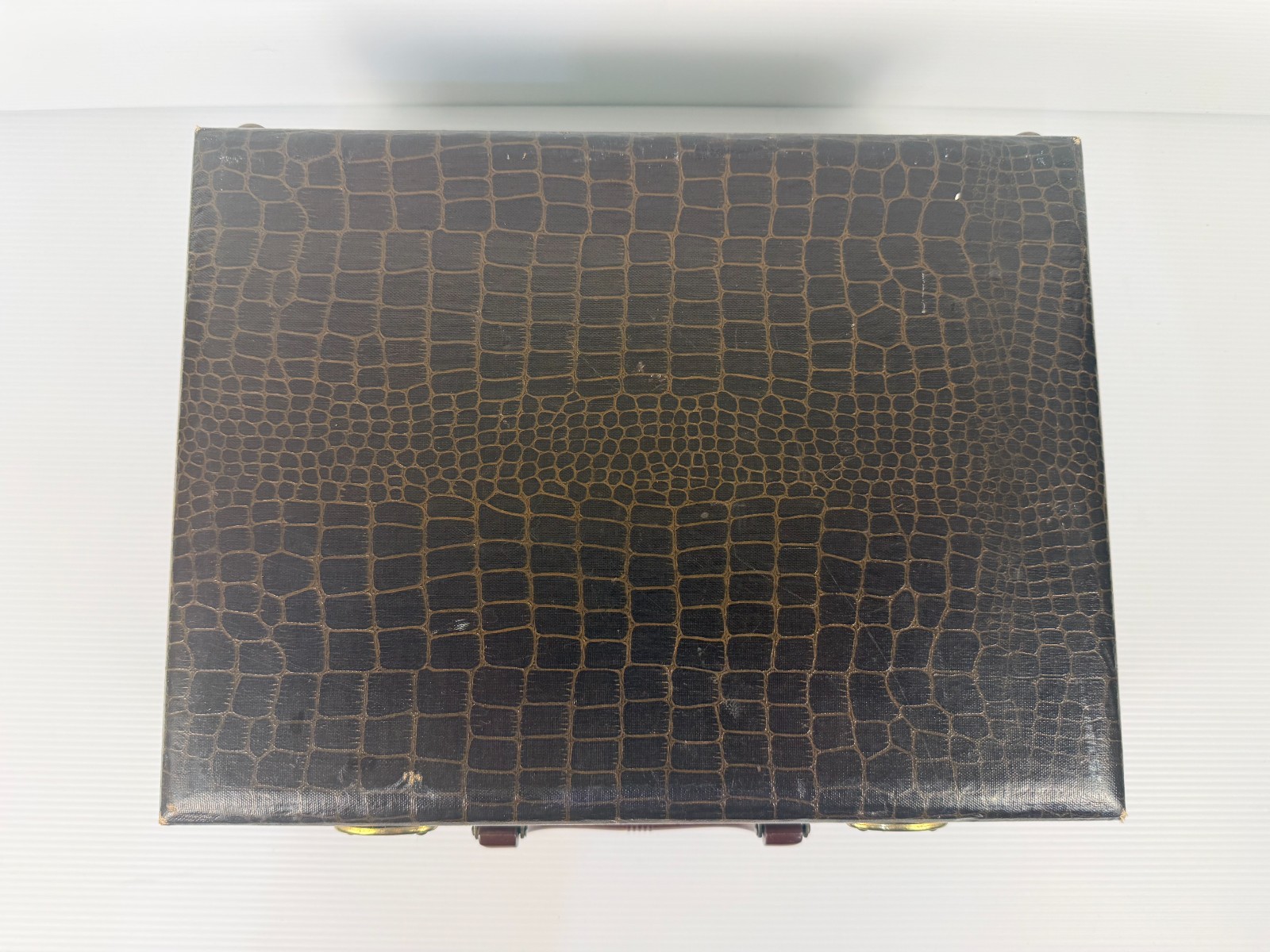 Vintage Luggage Faux Crocodile Pattern Train Case