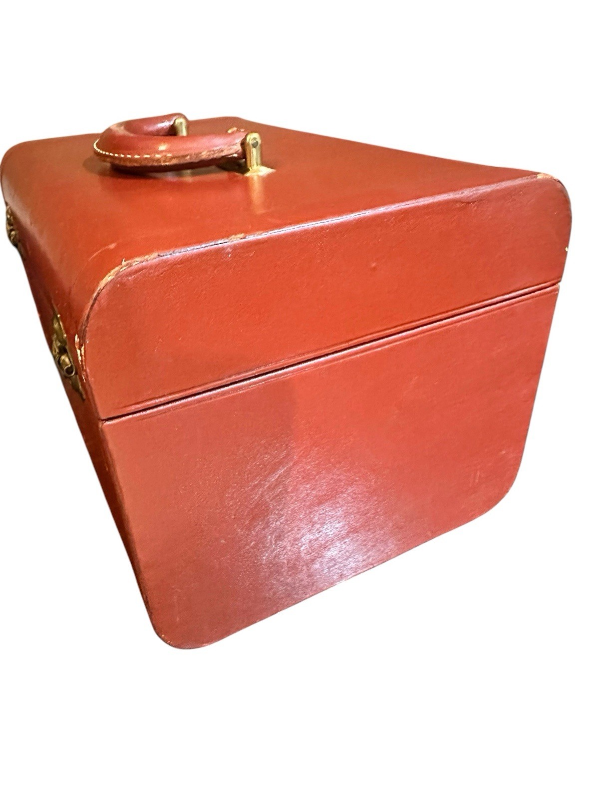 Vintage Midcentury Leather Hardshell Train Case Luggage Makeup Trunk MCM