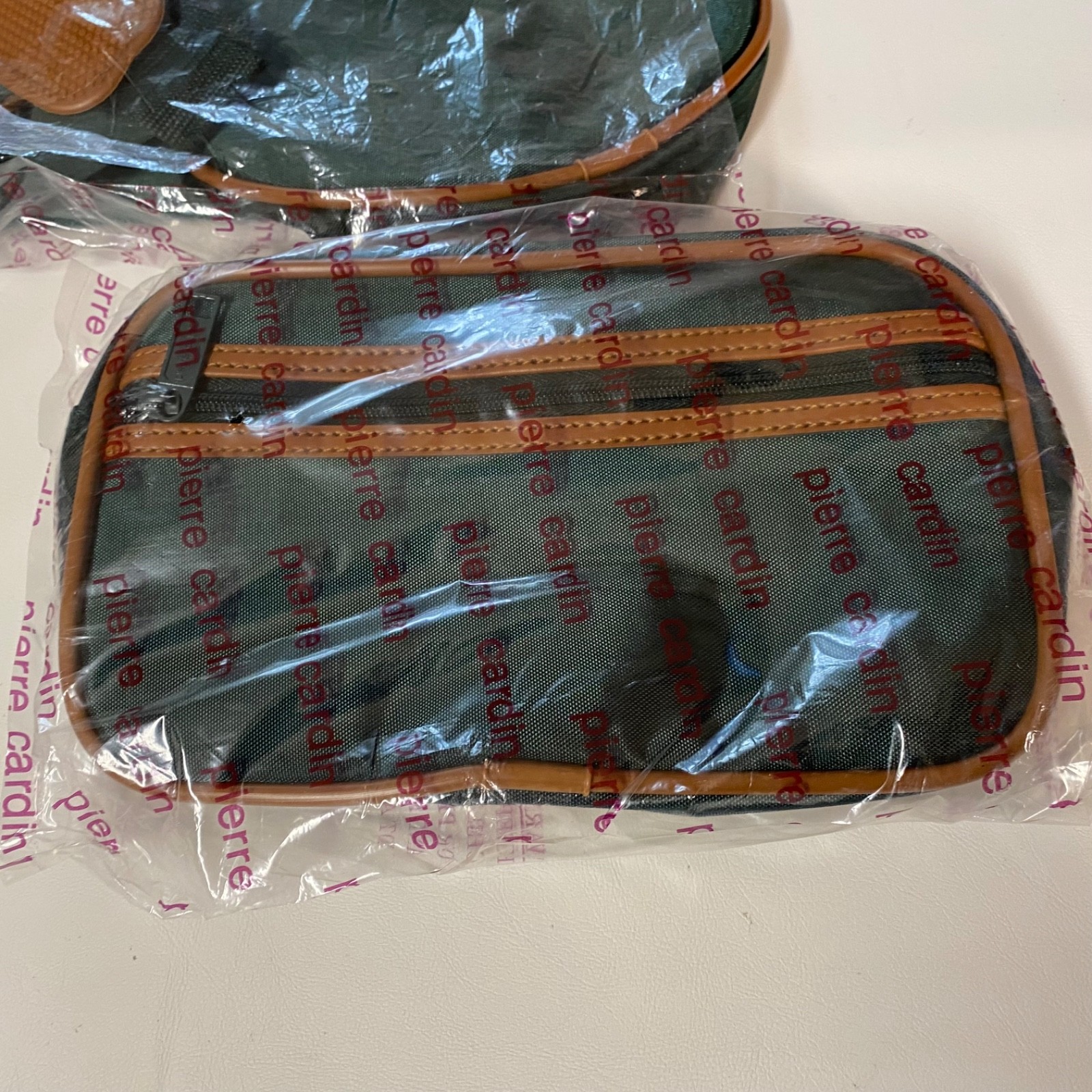 NEW! Vintage 1980s Pierre Cardin Green Tan Travel Luggage Duffle Bag & Toiletry