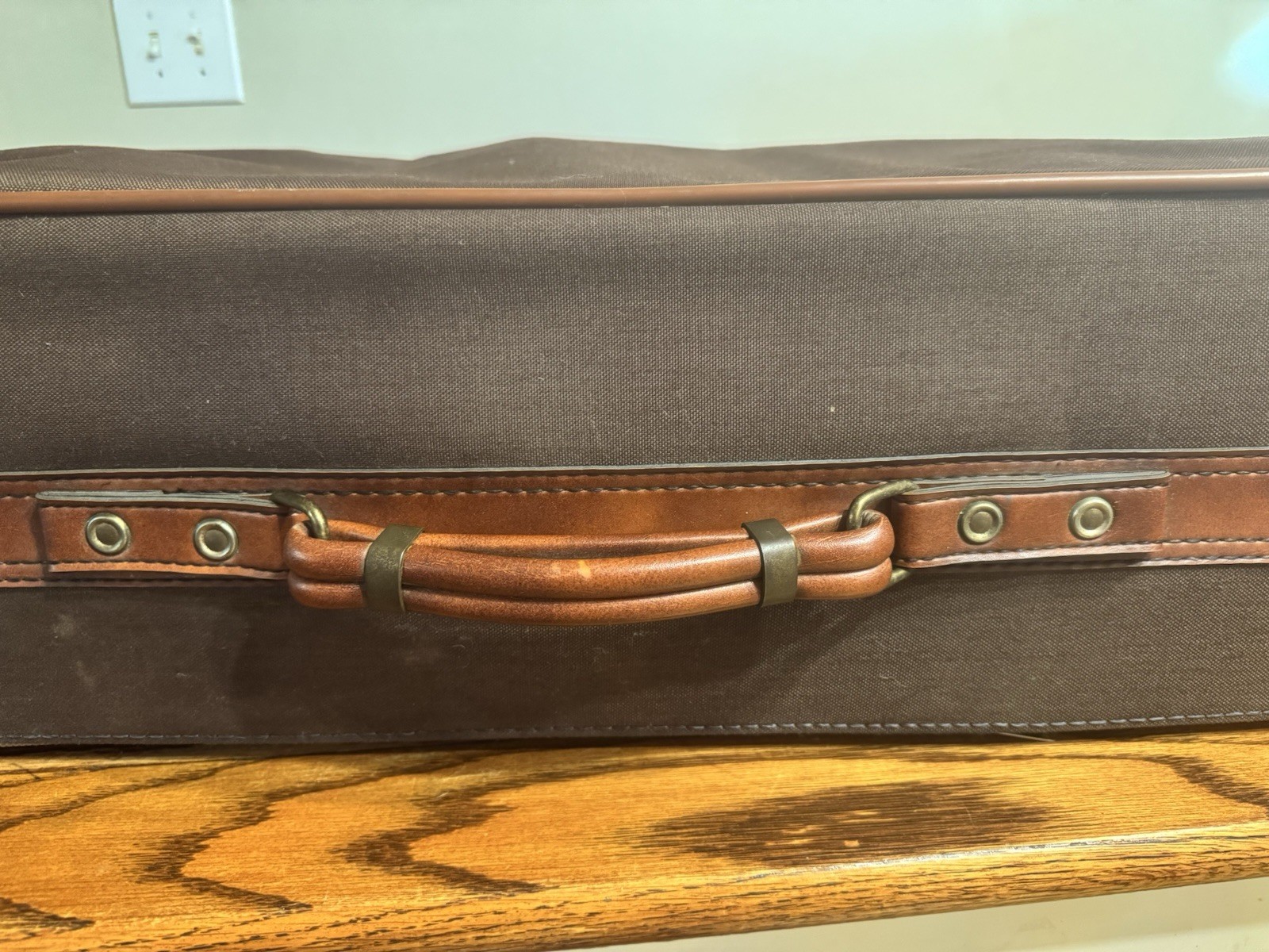 Vtg 70s Brown Suitcase Luggage 2-Pc Set Leather Handle Scovil Zipper