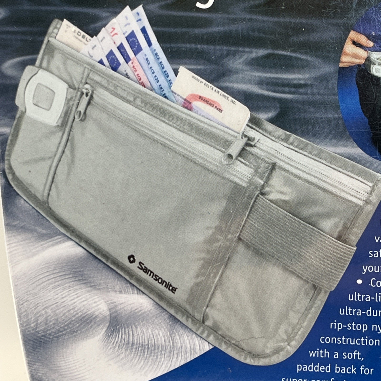 Vtg Samsonite Double-Pocket Cloth Waist Money Belt Ivory Zipper Closure NIB