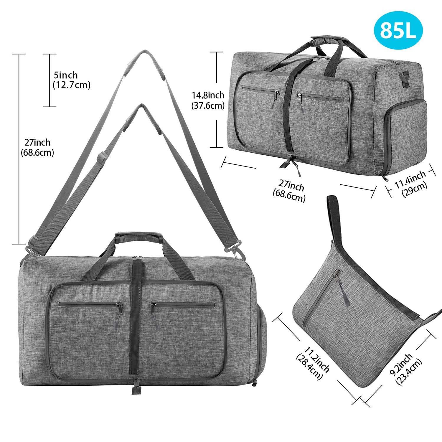 Vomgomfom Travel Duffle Bag For Men 65L 85L 115L Foldable Travel Duffel Bag