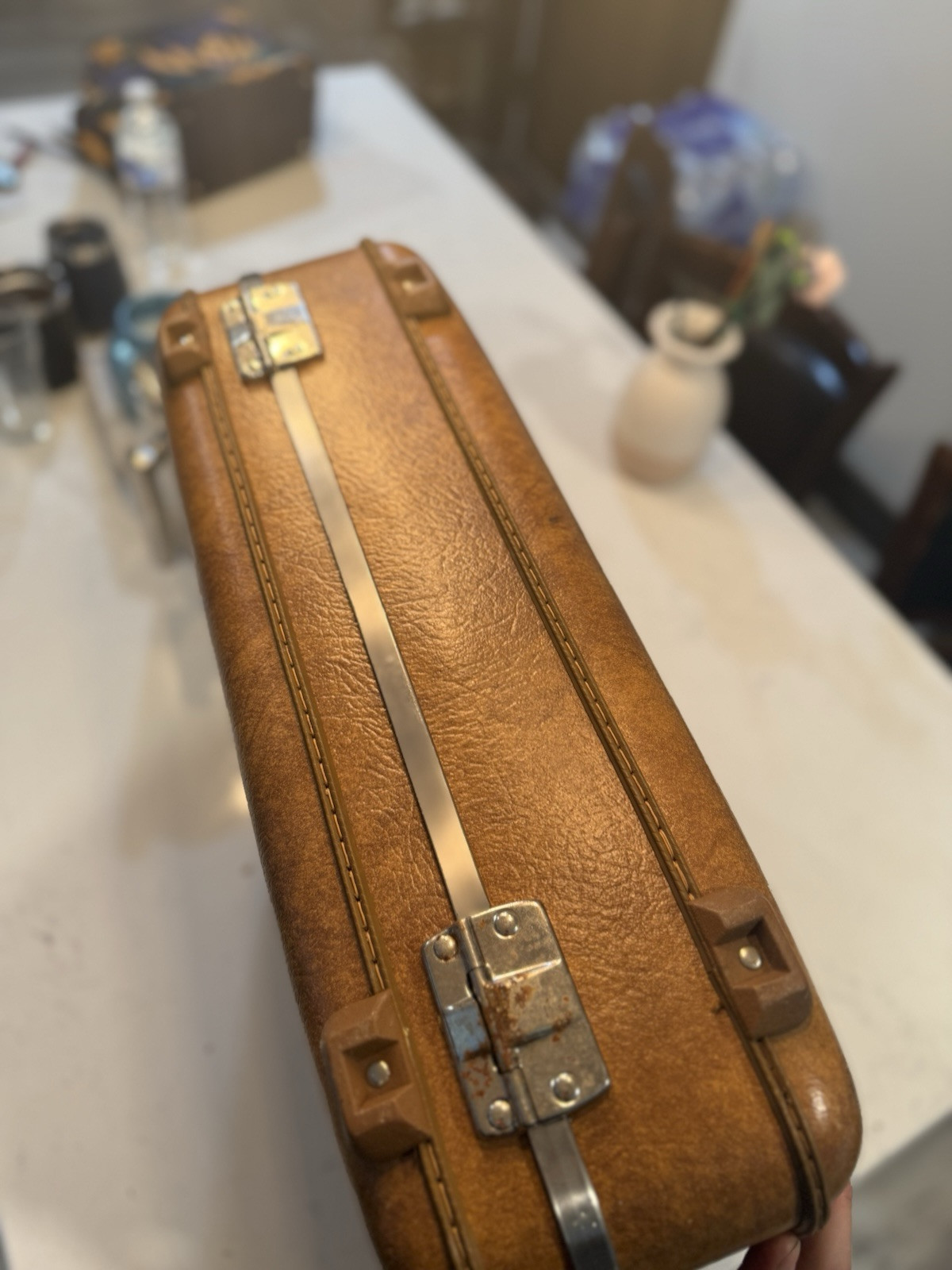 Vintage American Tourister Luggage Suitcase Mottled Brown Marble 16”x21”