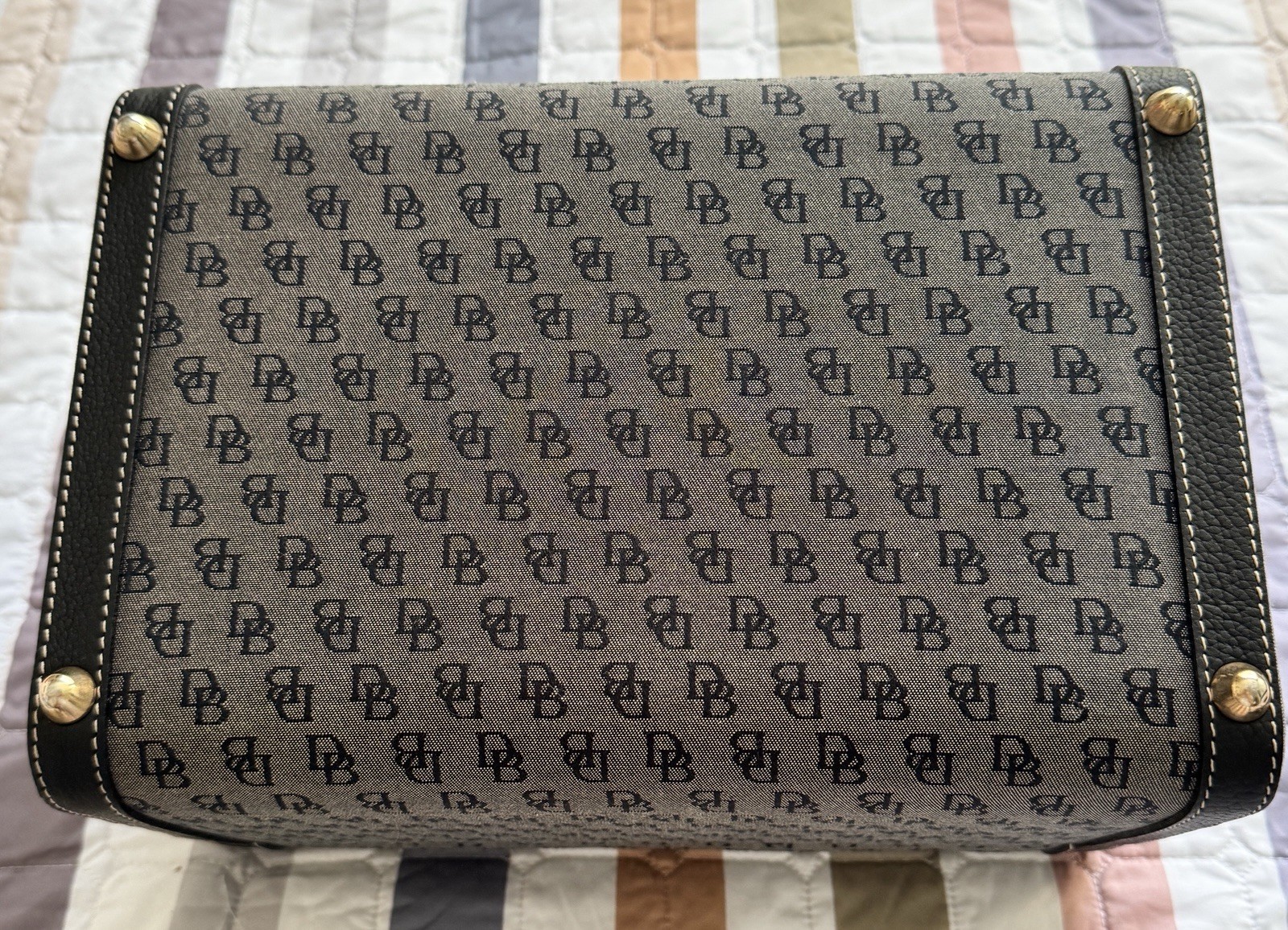 Vintage Dooney And Bourke Monogram Canvas Train Case Vanity Box Black And Gray