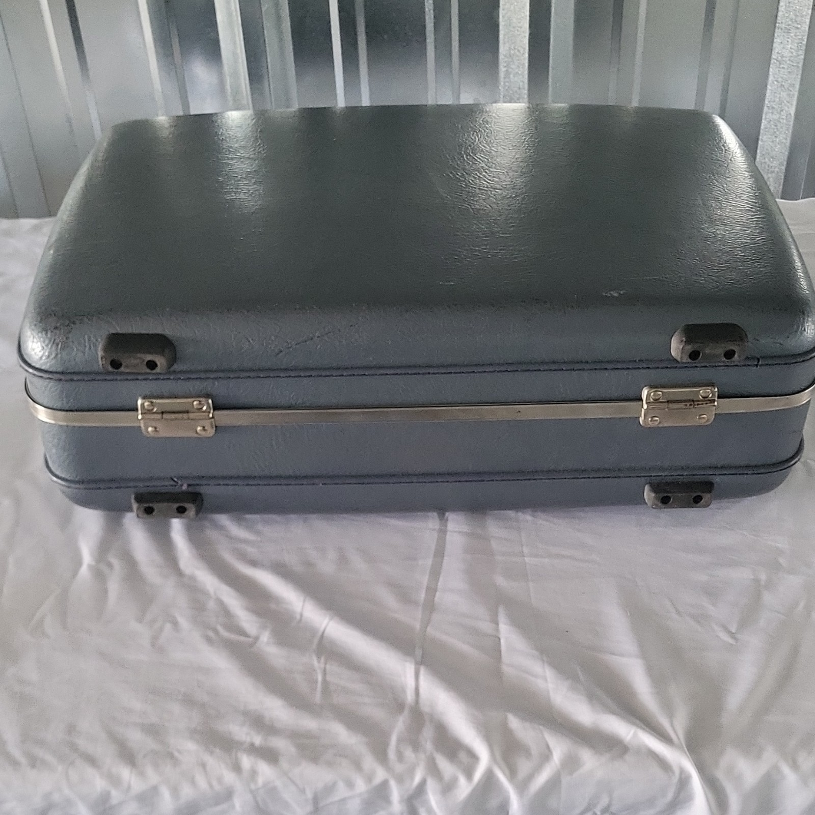 American Tourister Vintage Hard Shell Gray Suitcase Locking with Key 1960s