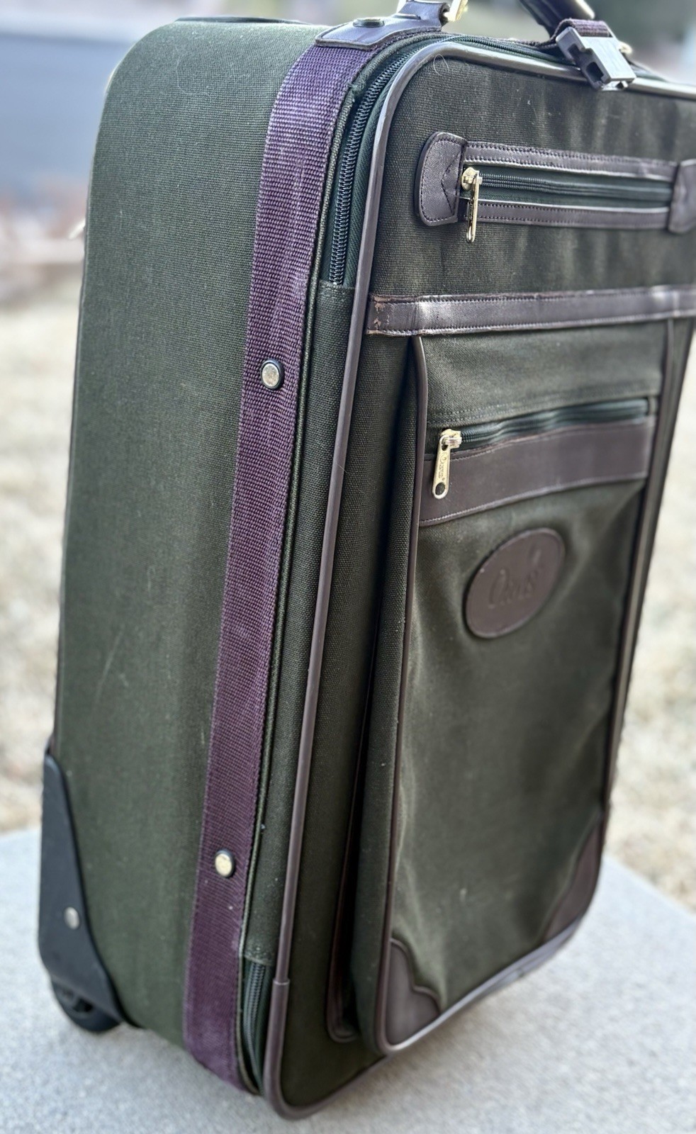 Vintage Orvis Battenkill Luggage Bag Rolling Suitcase Upright Carry On Green 22”