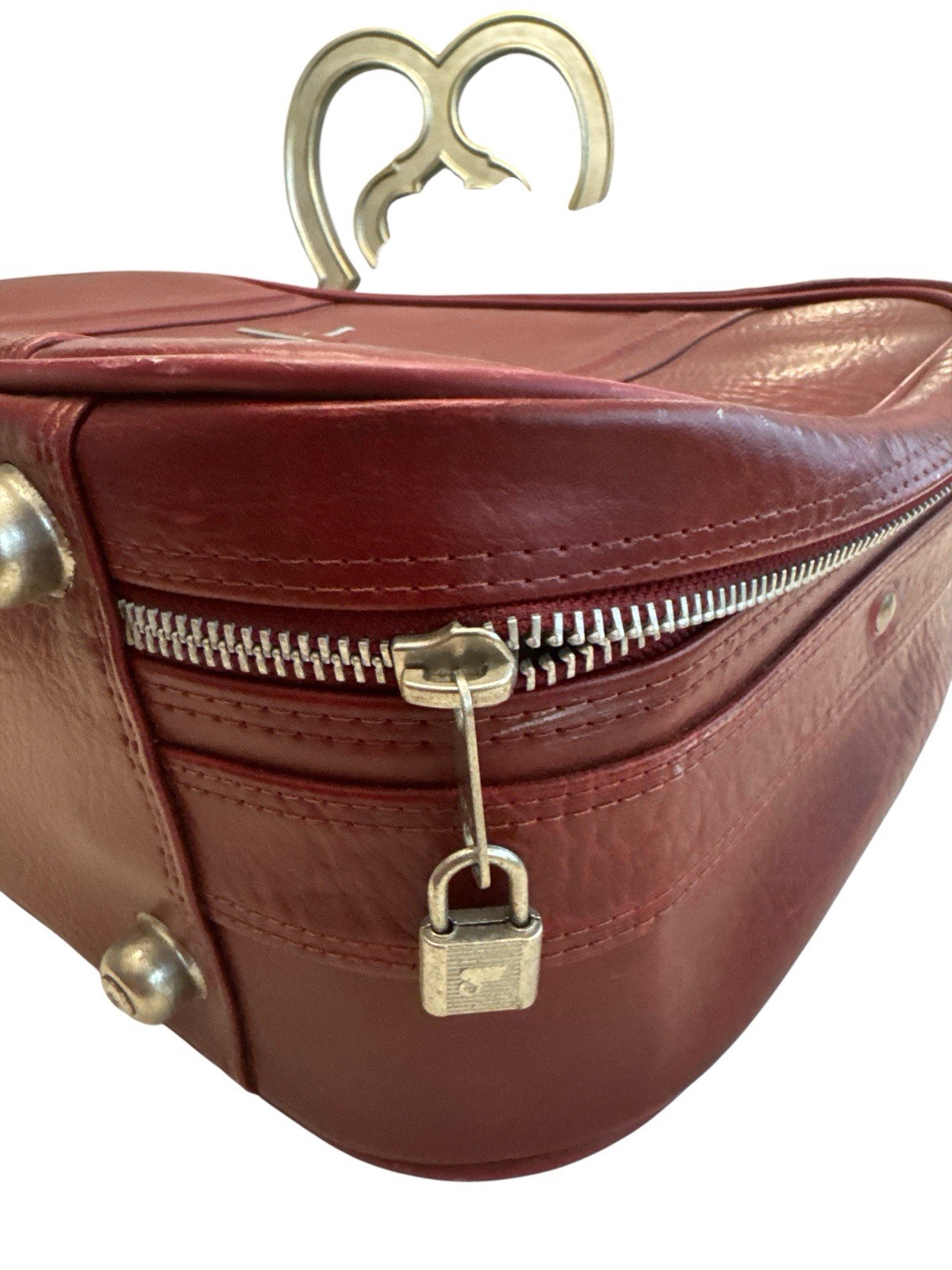 Vintage World Traveler Burgundy Faux Red Leather Luggage Bag Mid Cent Decor Prop