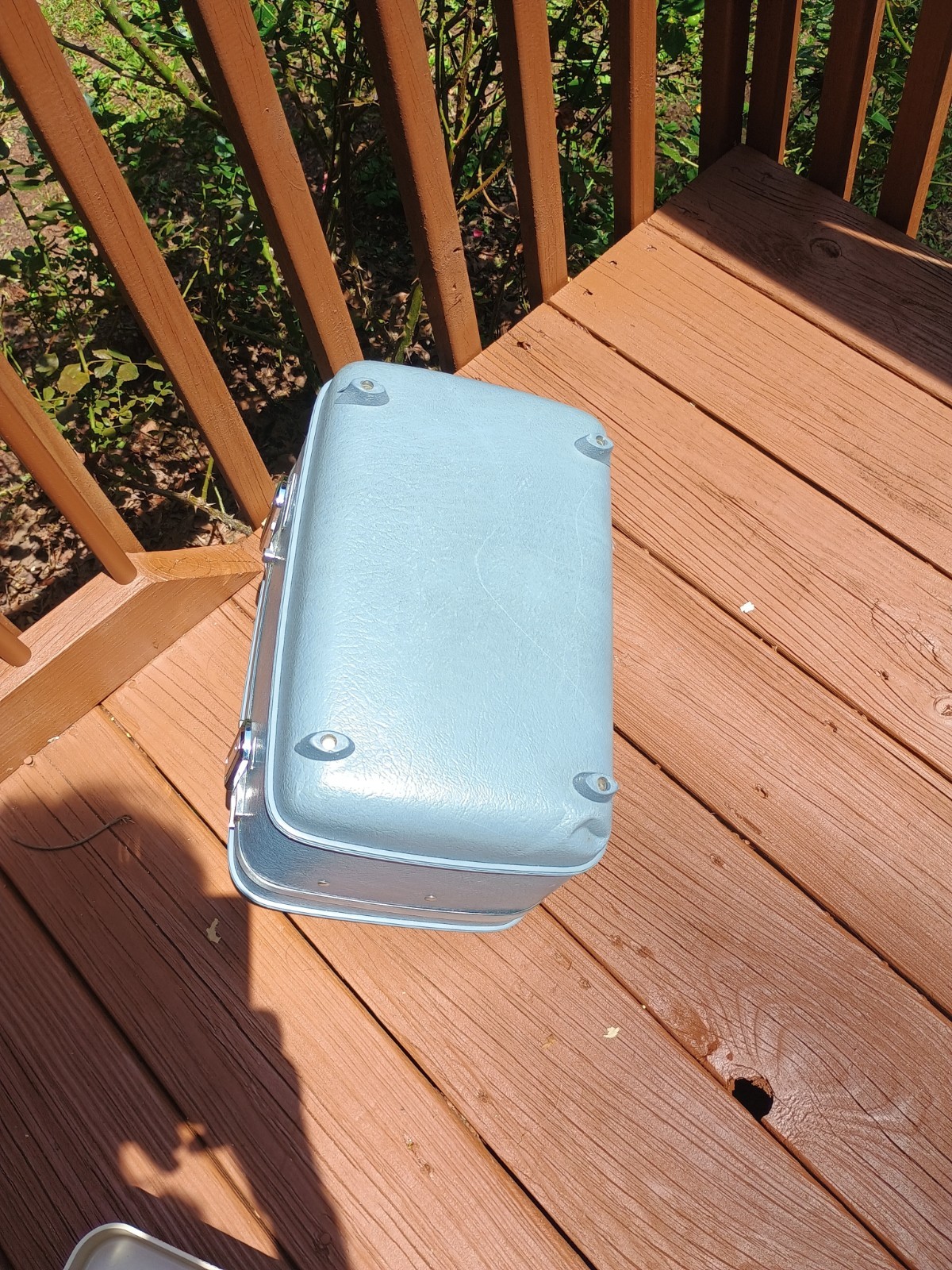 Vintage Light Blue Vanity Train Case Silhouette model American Tourister USA