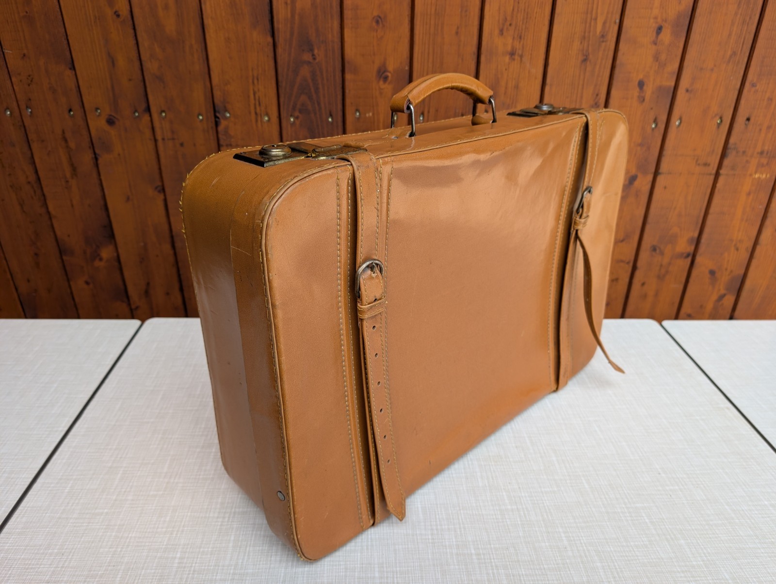 Space Age Designer Vintage Retro Travel Suitcase 70s Brown Leather Weekender 14