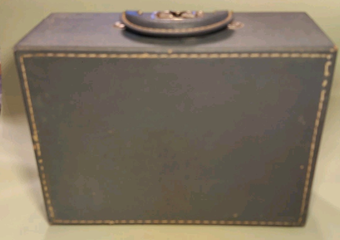 Vintage Mid-Century Cosmetic Train Case with Blue Interior & Mirror