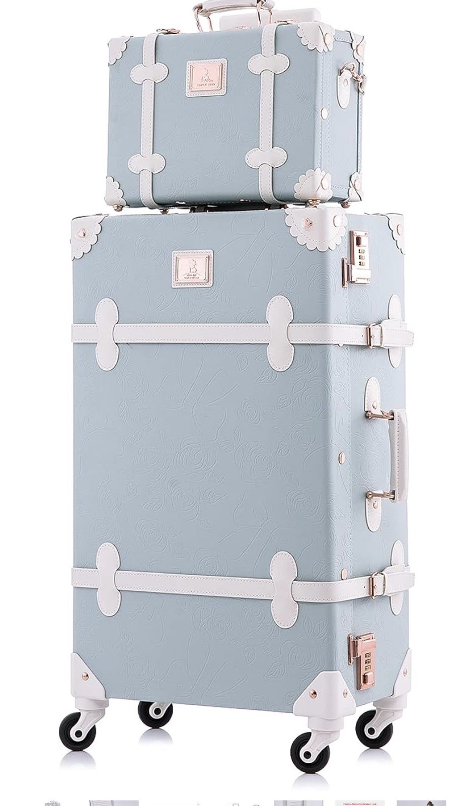 UNIWALKER Vintage Suitcase Set for Women, 2 Piece Handcraft Leather Spinner Trun