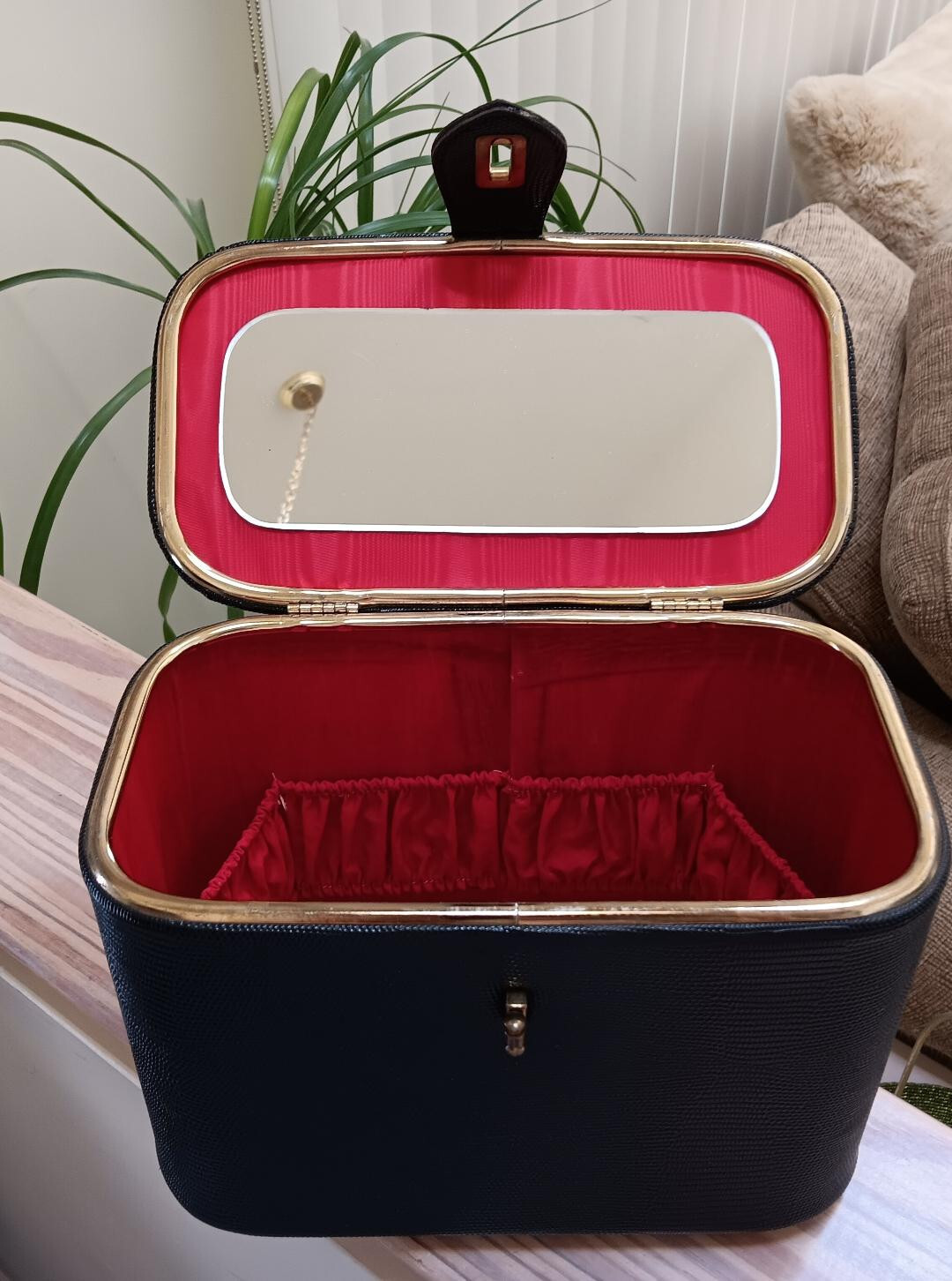 Vintage 1950s Faux Snakeskin Train Case – Red Satin Lining & Mirror!