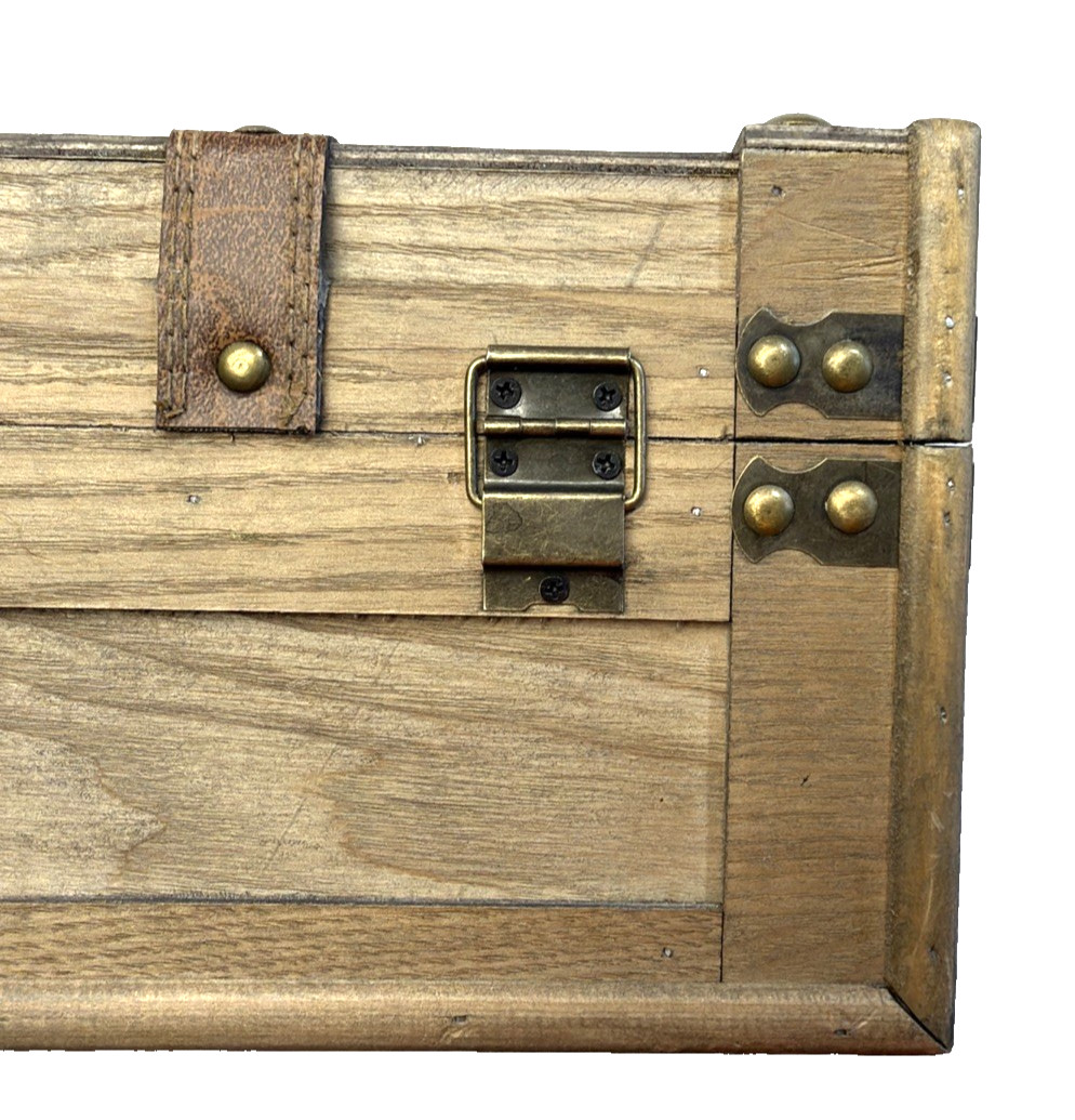 Vintage Wooden Suitcase With Leather Straps/Handles Brass Hardware 16″x10″x6″