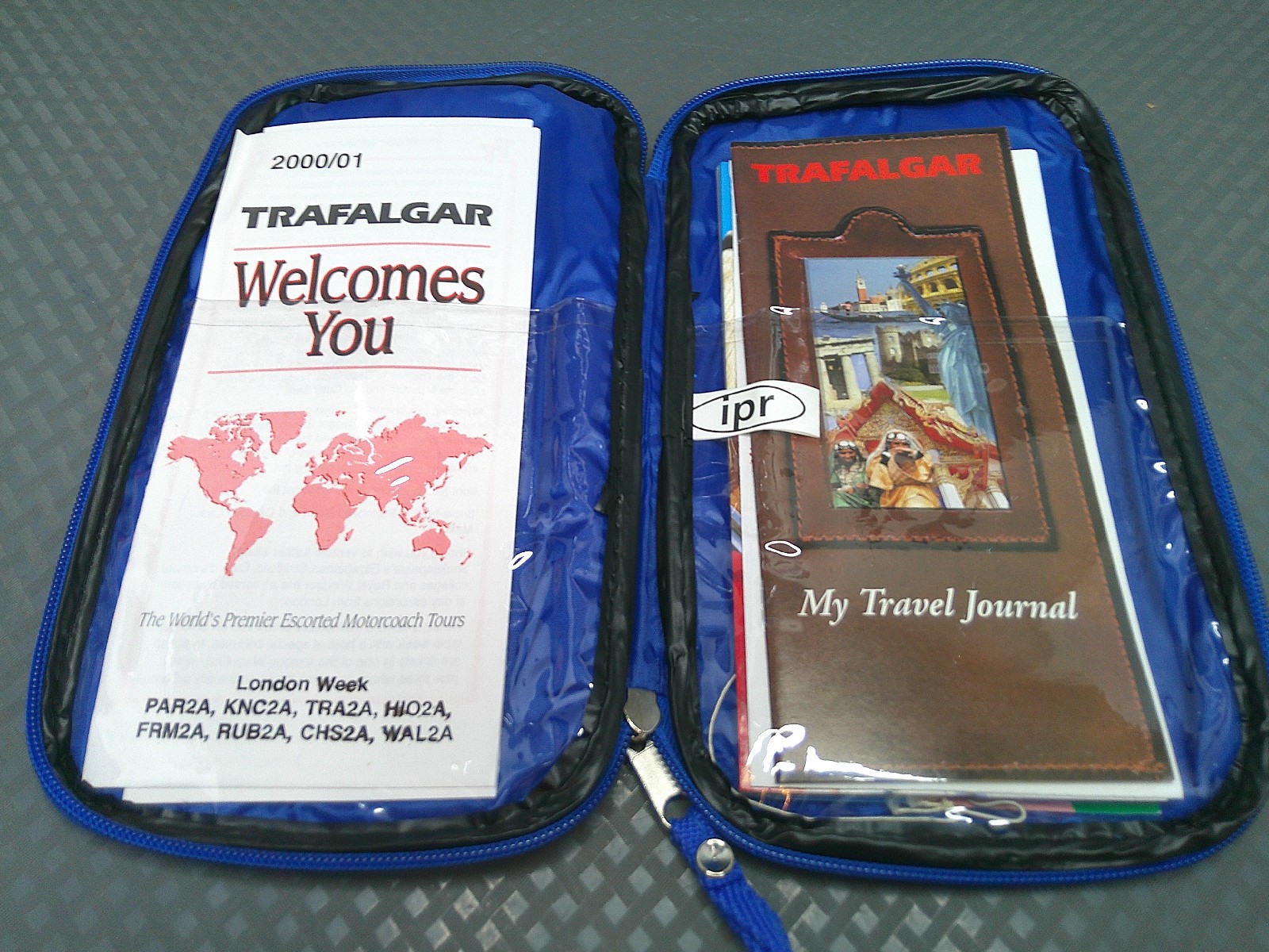 Vintage Trafalgar TT Soft Travel Bag Passport Wallet Strap Zippers Blue Rainbow