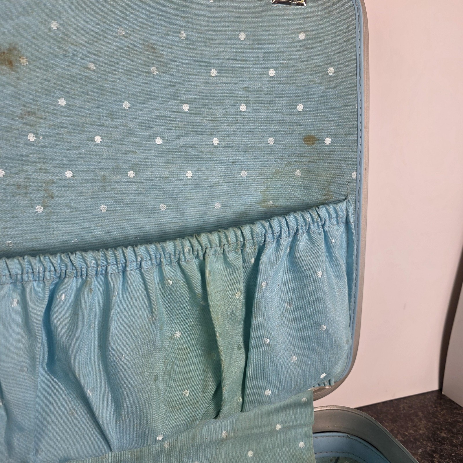 Vintage Samsonite Silhouette Blue Vinyl 23″ Locking Suitcase Luggage Keys Travel