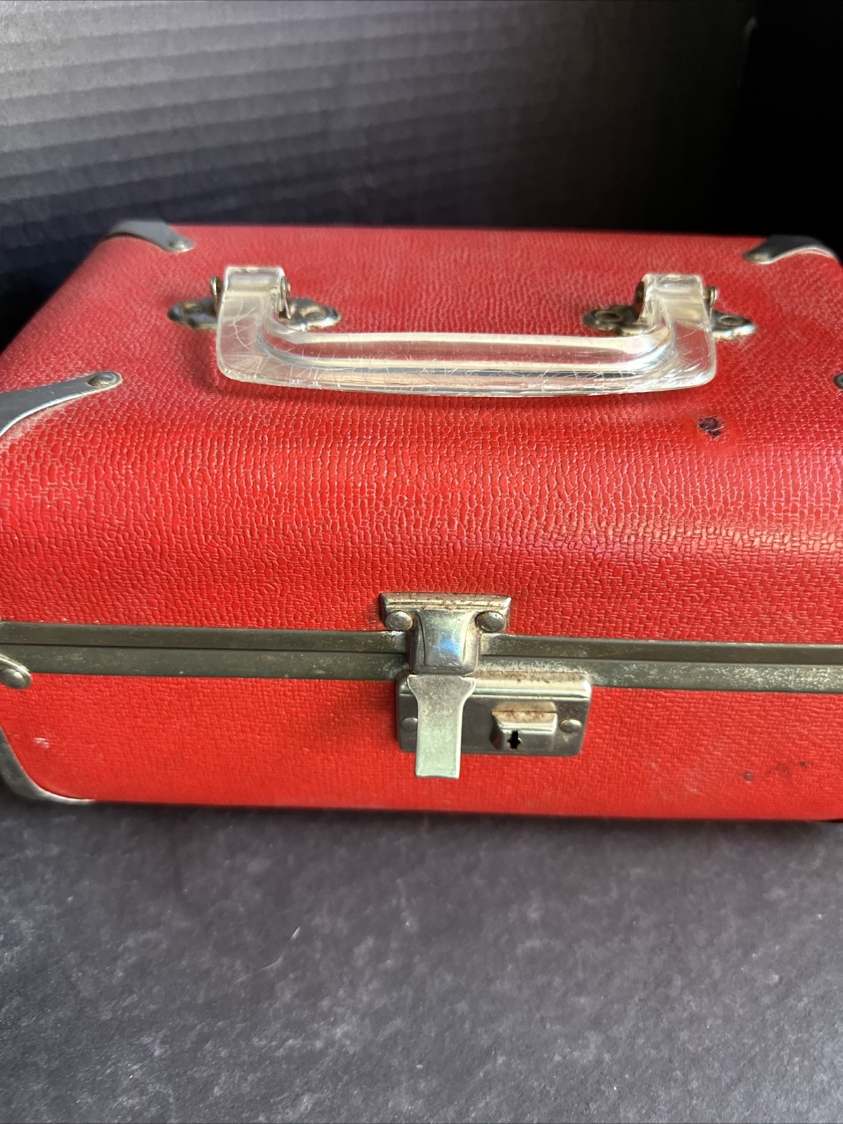 Vintage Red Travel Case Hard Shell Small Suitcase Retro Lock Box 6*5*10 Inch#F2