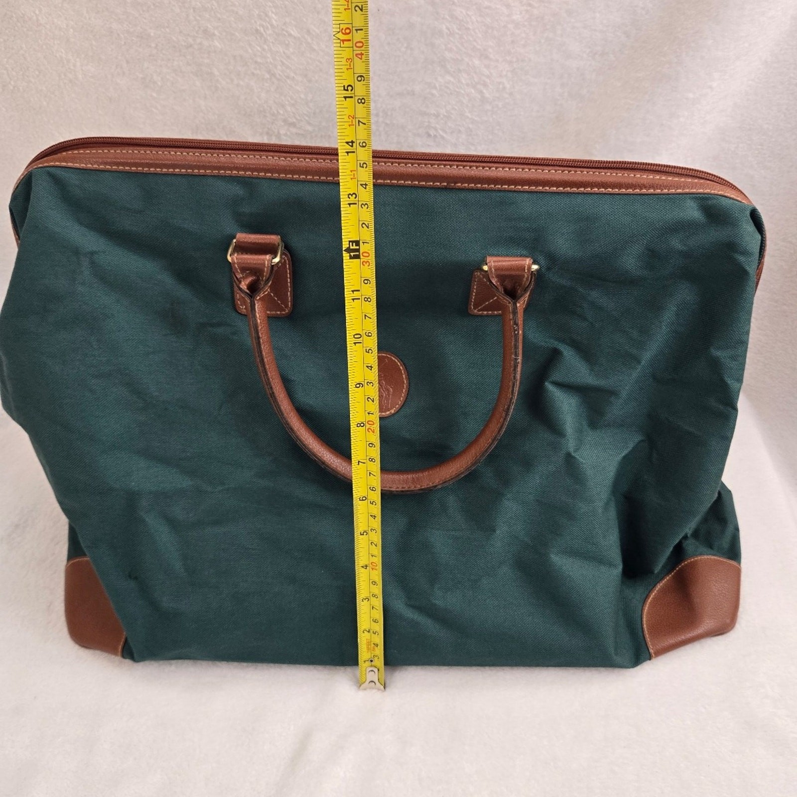 Vintage Ralph Lauren Green Canvas Duffle Bag Brown Leather Handles Travel Bag