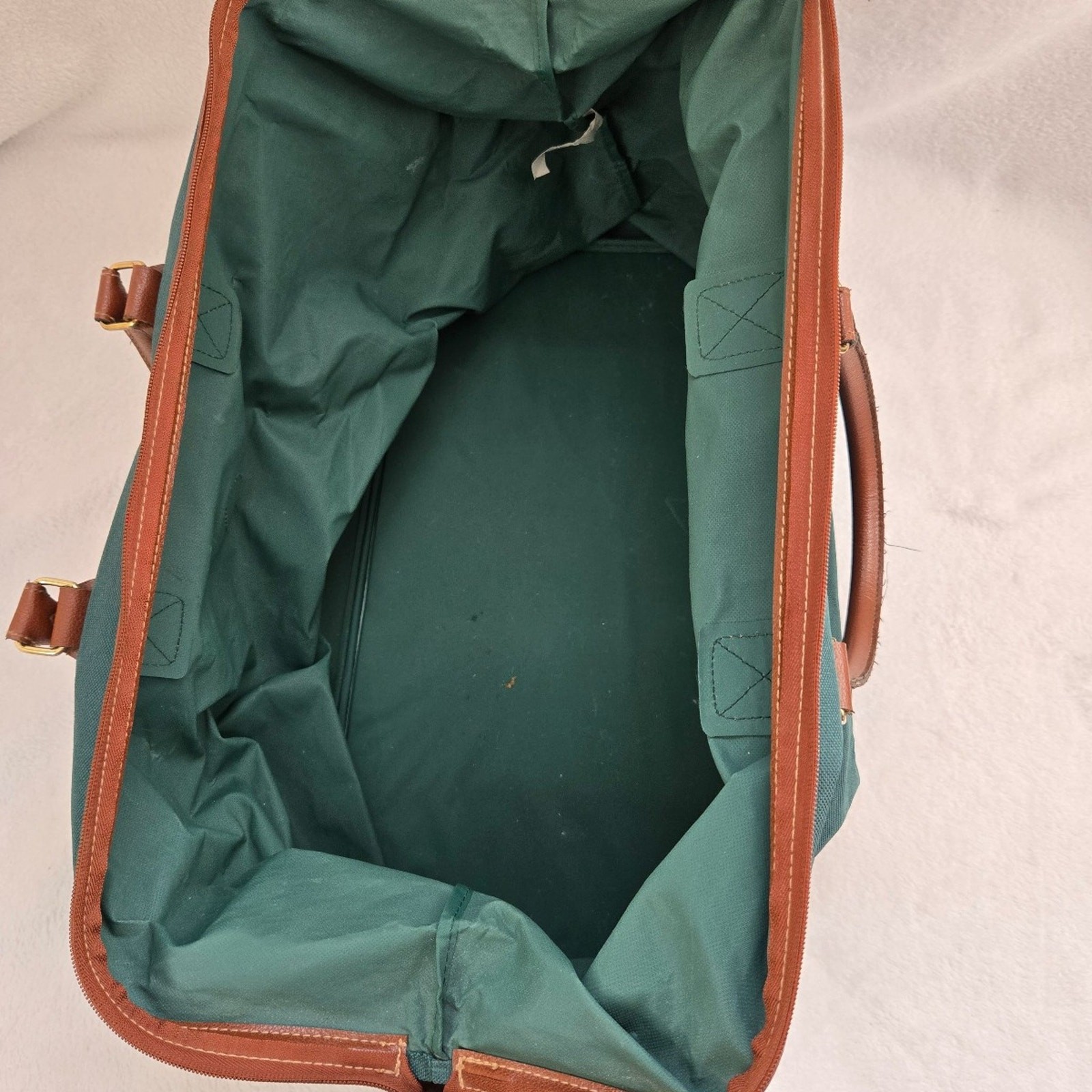 Vintage Ralph Lauren Green Canvas Duffle Bag Brown Leather Handles Travel Bag