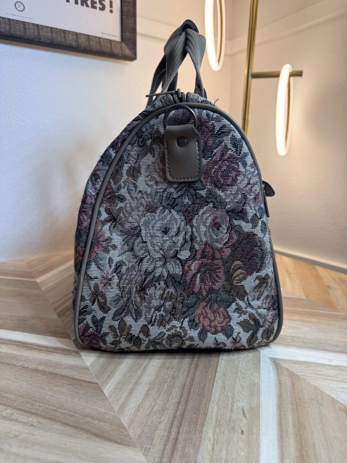VTG 80s Jordache Floral Tapestry Travel Carry On Luggage Duffel Bag Twee Boho