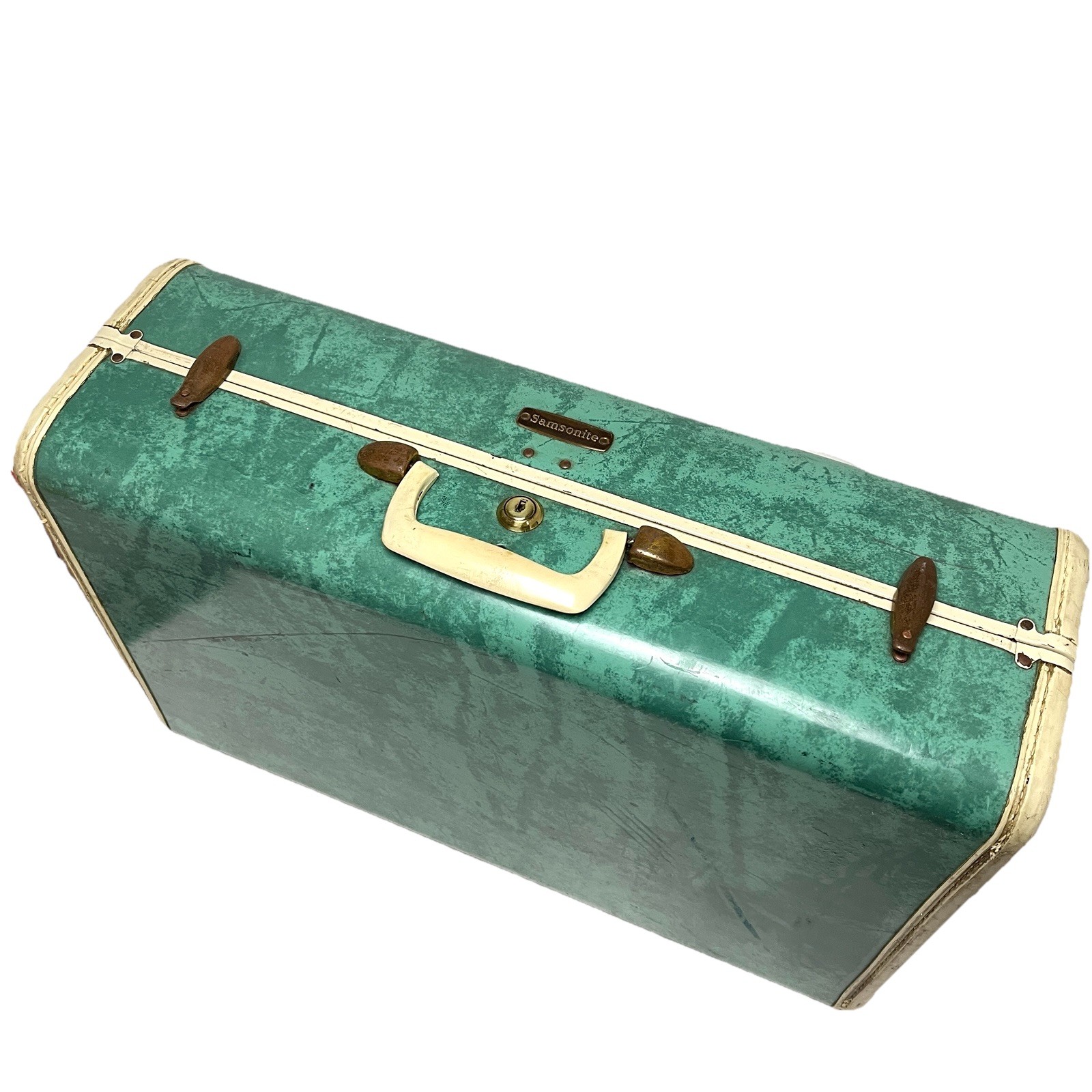 Samsonite Marbled Green 1950s Luggage Suitcase 21 X 17 X 7 SHWAYDER No Key