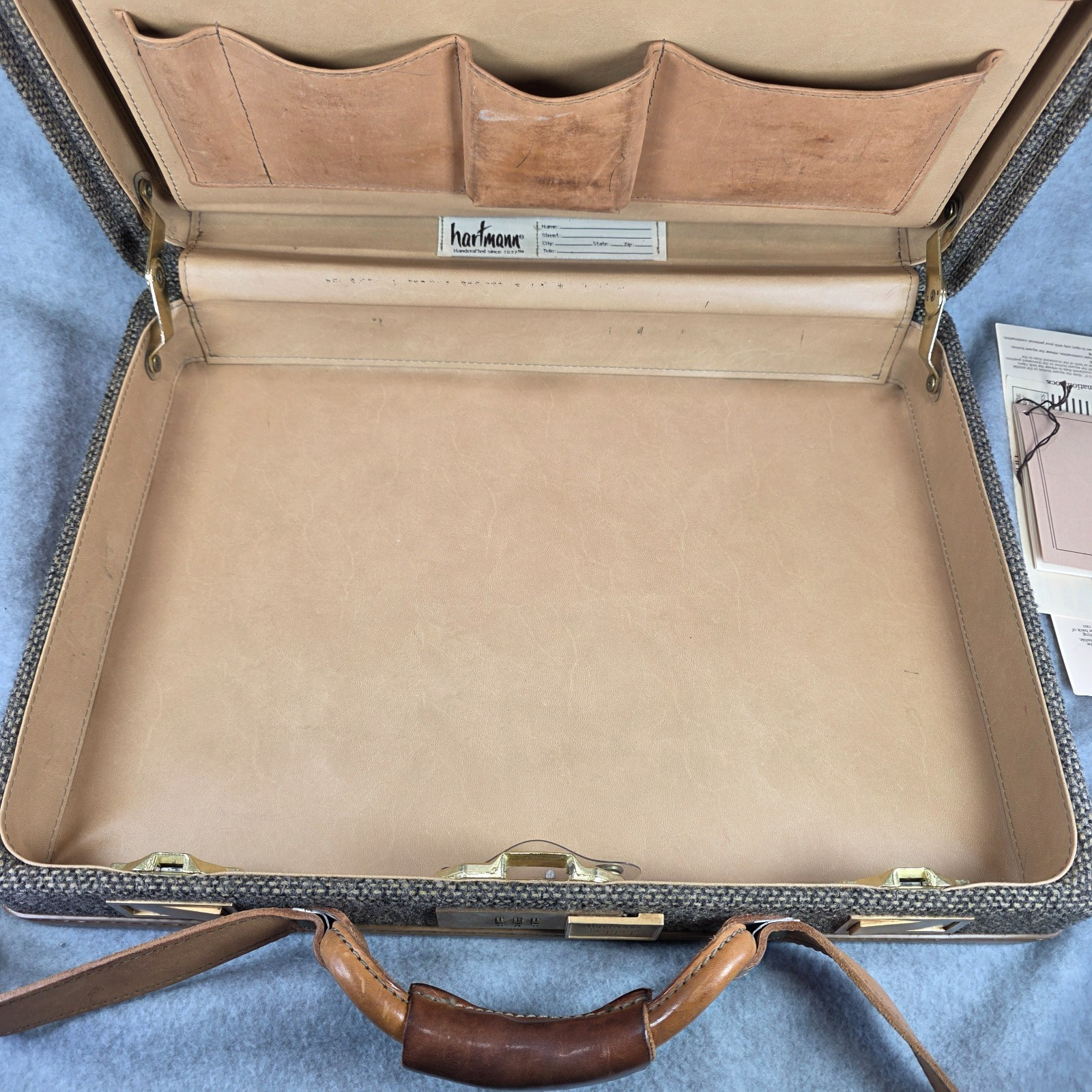 Vintage Hartmann Luggage Tweed Leather Belting Briefcase w/ paperwork